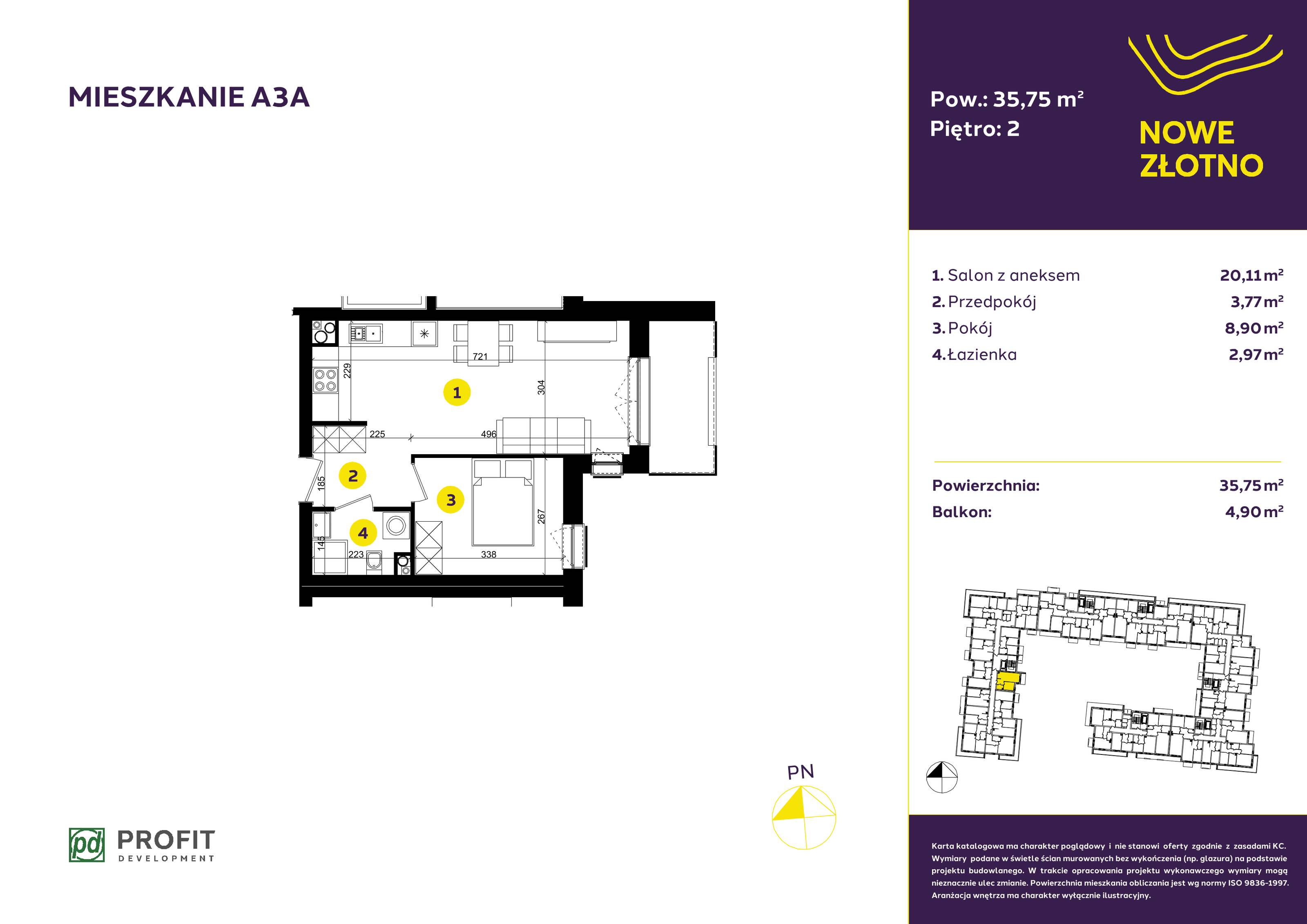 Mieszkanie 35,75 m², piętro 2, oferta nr A-3A, Nowe Złotno, Łódź, Polesie, Złotno, ul. Traktorowa 24-idx