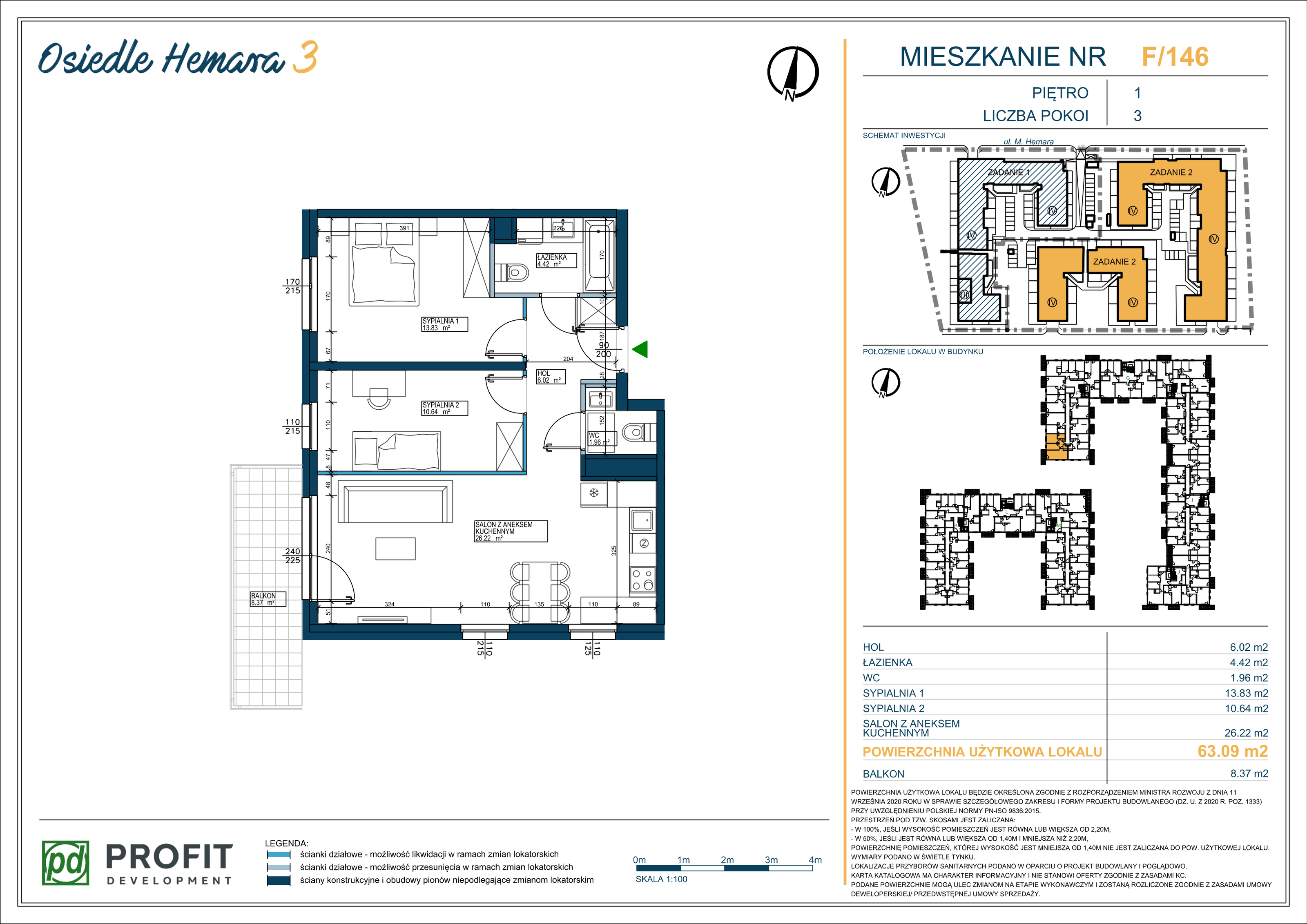 Mieszkanie 63,09 m², piętro 1, oferta nr 146, Osiedle Hemara 3, Warszawa, Białołęka, Brzeziny, ul. Mariana Hemara-idx