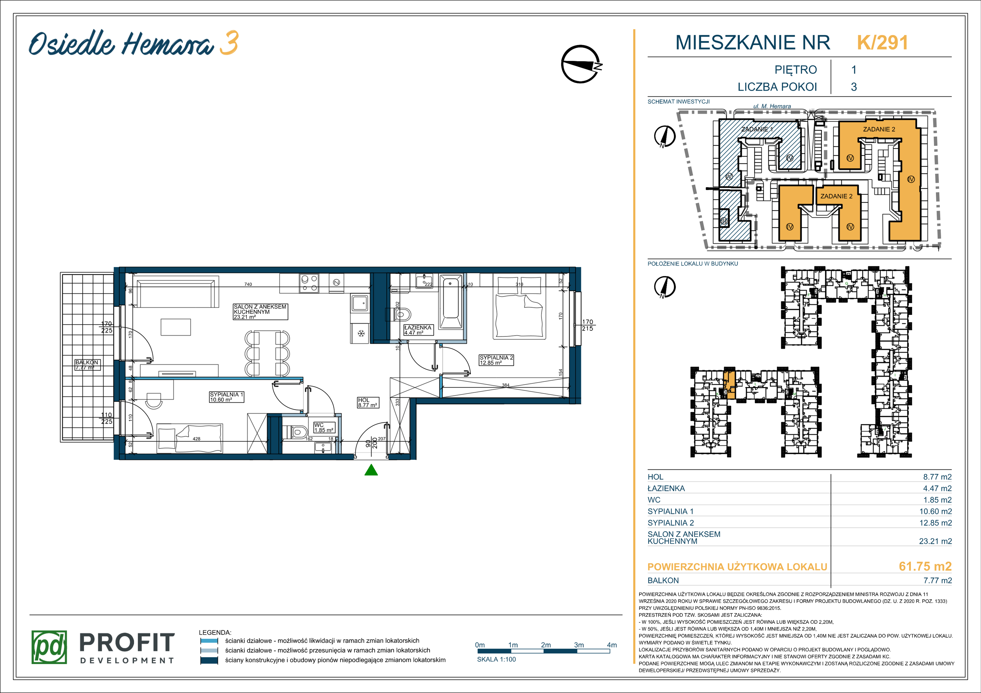 Mieszkanie 61,75 m², piętro 1, oferta nr 291, Osiedle Hemara 3, Warszawa, Białołęka, Brzeziny, ul. Mariana Hemara-idx