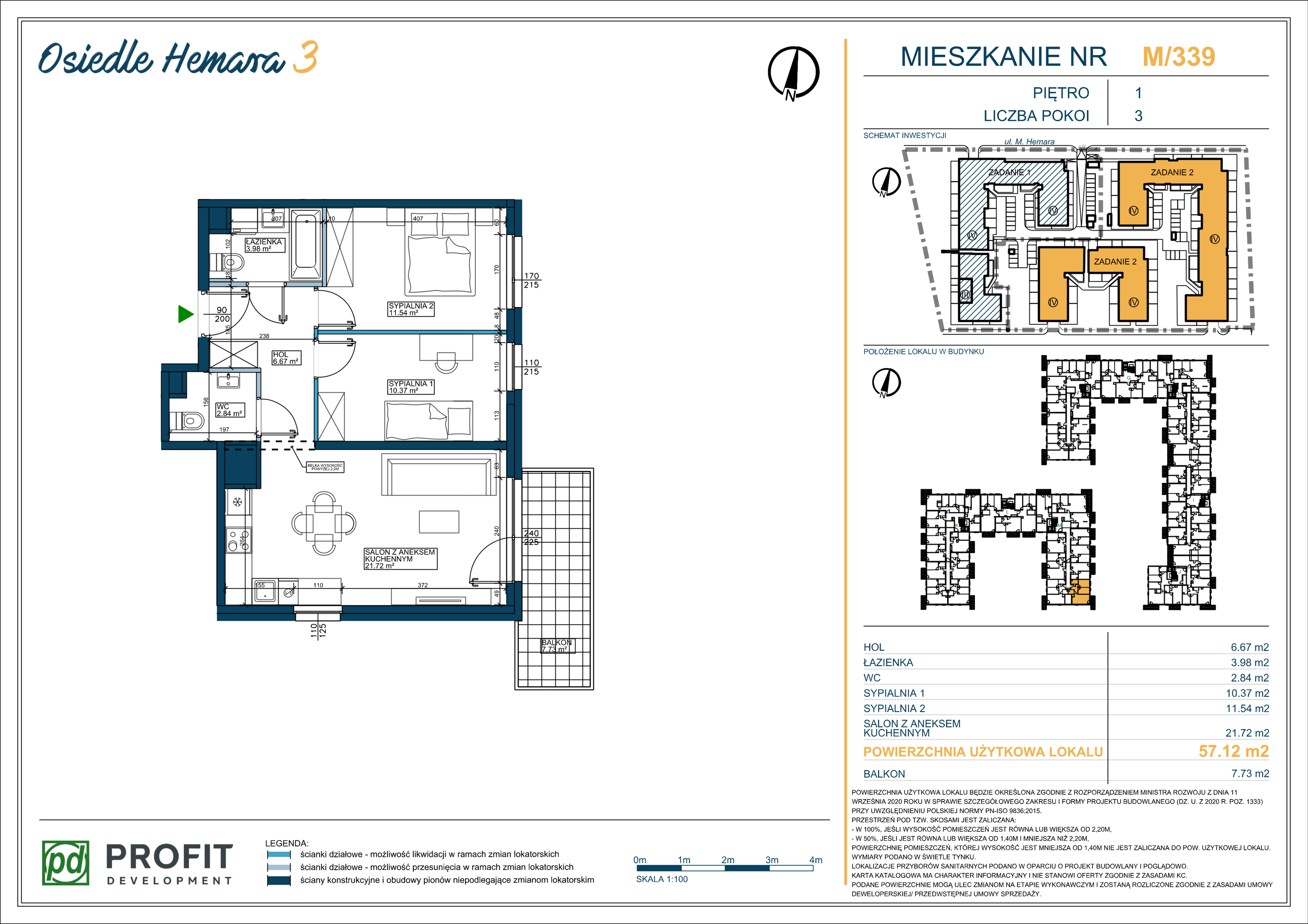 Mieszkanie 57,12 m², piętro 1, oferta nr 339, Osiedle Hemara 3, Warszawa, Białołęka, Brzeziny, ul. Mariana Hemara-idx