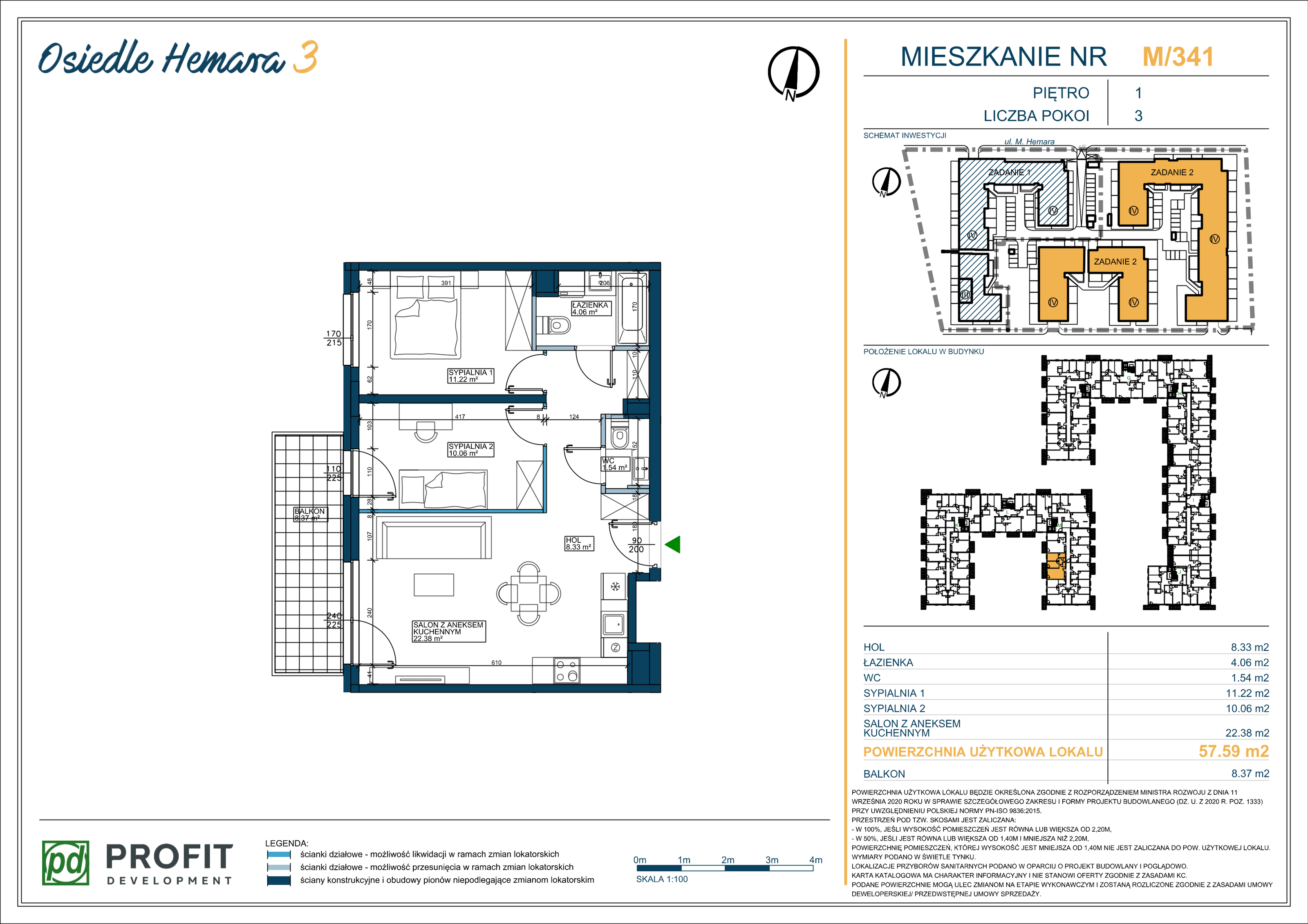 Mieszkanie 57,59 m², piętro 1, oferta nr 341, Osiedle Hemara 3, Warszawa, Białołęka, Brzeziny, ul. Mariana Hemara-idx