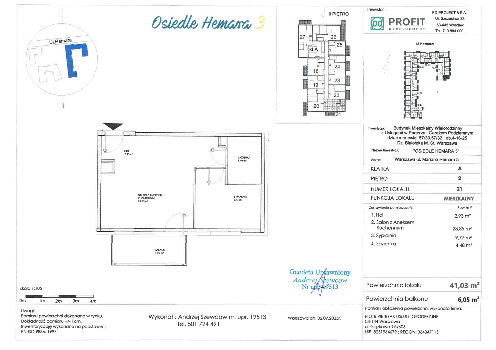 Mieszkanie 41,03 m², piętro 2, oferta nr 21, Osiedle Hemara 3, Warszawa, Białołęka, Brzeziny, ul. Mariana Hemara-idx