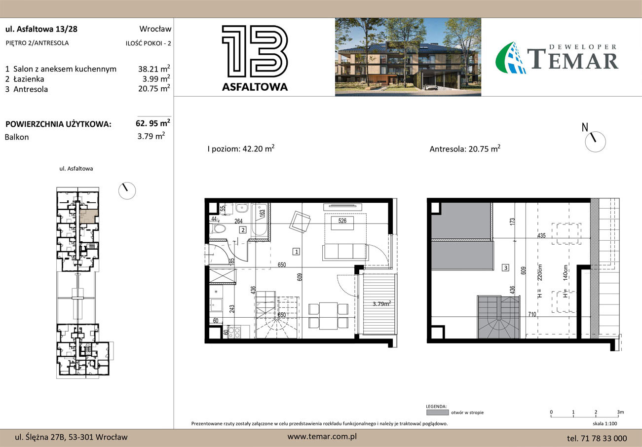 Mieszkanie 62,95 m², piętro 2, oferta nr 13/28, ASFALTOWA 13, Wrocław, Wojszyce, Krzyki, ul. Asfaltowa 13-idx