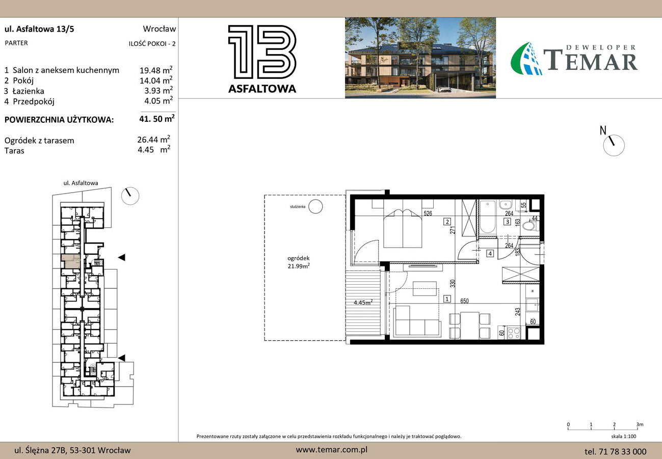 Mieszkanie 41,50 m², parter, oferta nr 13/5, ASFALTOWA 13, Wrocław, Wojszyce, Krzyki, ul. Asfaltowa 13-idx