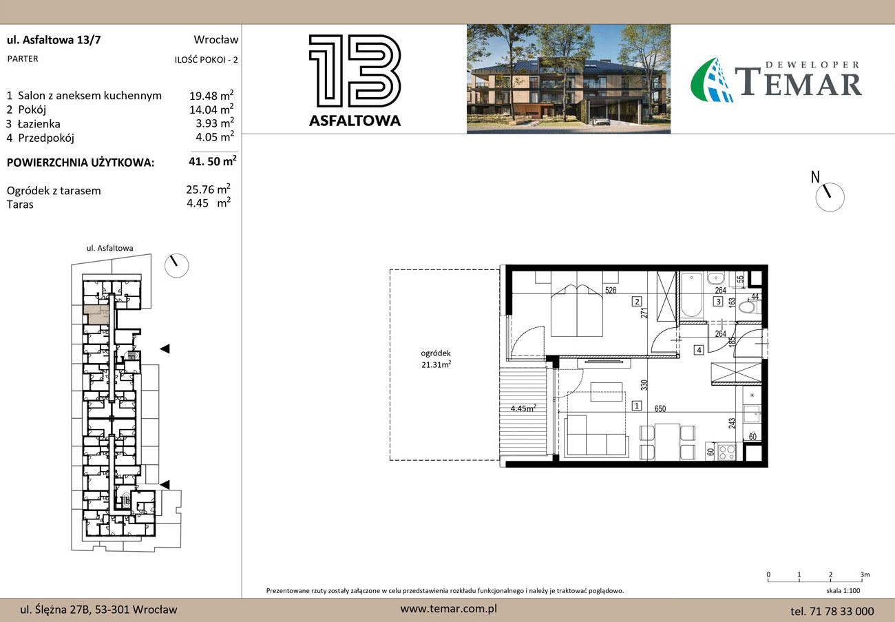 Mieszkanie 41,50 m², parter, oferta nr 13/7, ASFALTOWA 13, Wrocław, Wojszyce, Krzyki, ul. Asfaltowa 13-idx