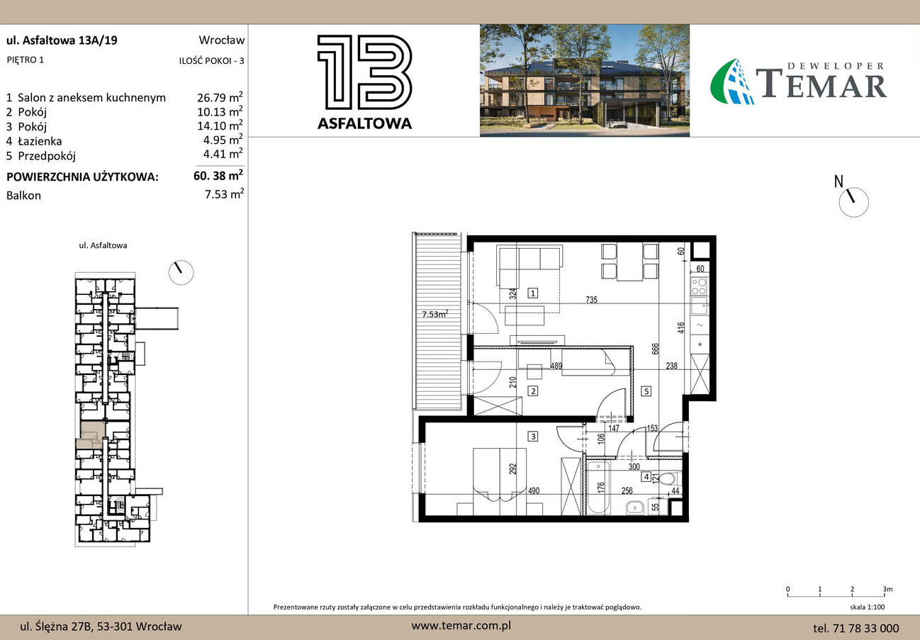 Mieszkanie 60,38 m², piętro 2, oferta nr 13A/19, ASFALTOWA 13, Wrocław, Wojszyce, Krzyki, ul. Asfaltowa 13-idx