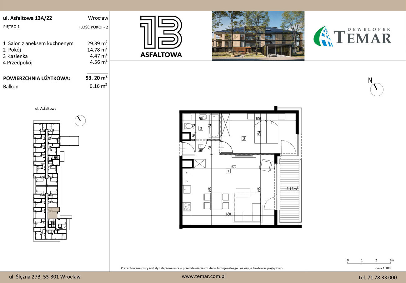 Mieszkanie 53,20 m², piętro 2, oferta nr 13A/22, ASFALTOWA 13, Wrocław, Wojszyce, Krzyki, ul. Asfaltowa 13-idx