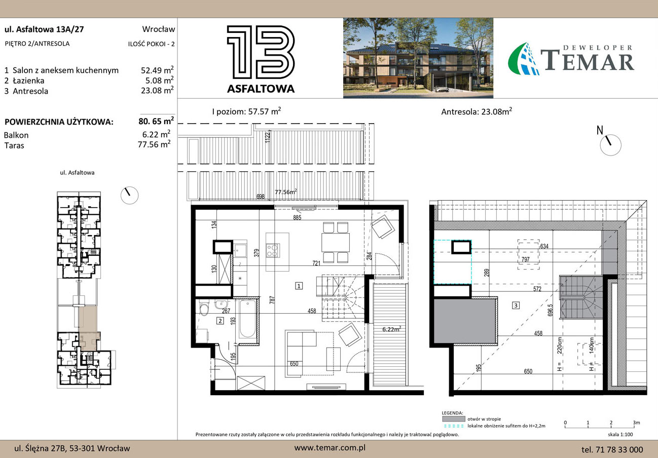 Mieszkanie 80,65 m², piętro 2, oferta nr 13A/27, ASFALTOWA 13, Wrocław, Wojszyce, Krzyki, ul. Asfaltowa 13-idx