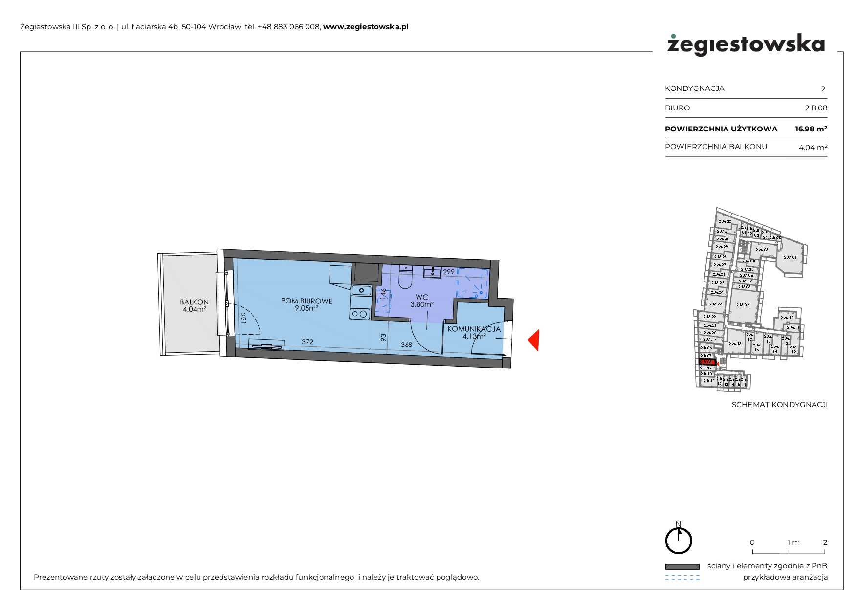 Mieszkanie 16,98 m², piętro 1, oferta nr 2.B.08, Żegiestowska, Wrocław, Gaj, Krzyki, ul. Żegiestowska 3-idx