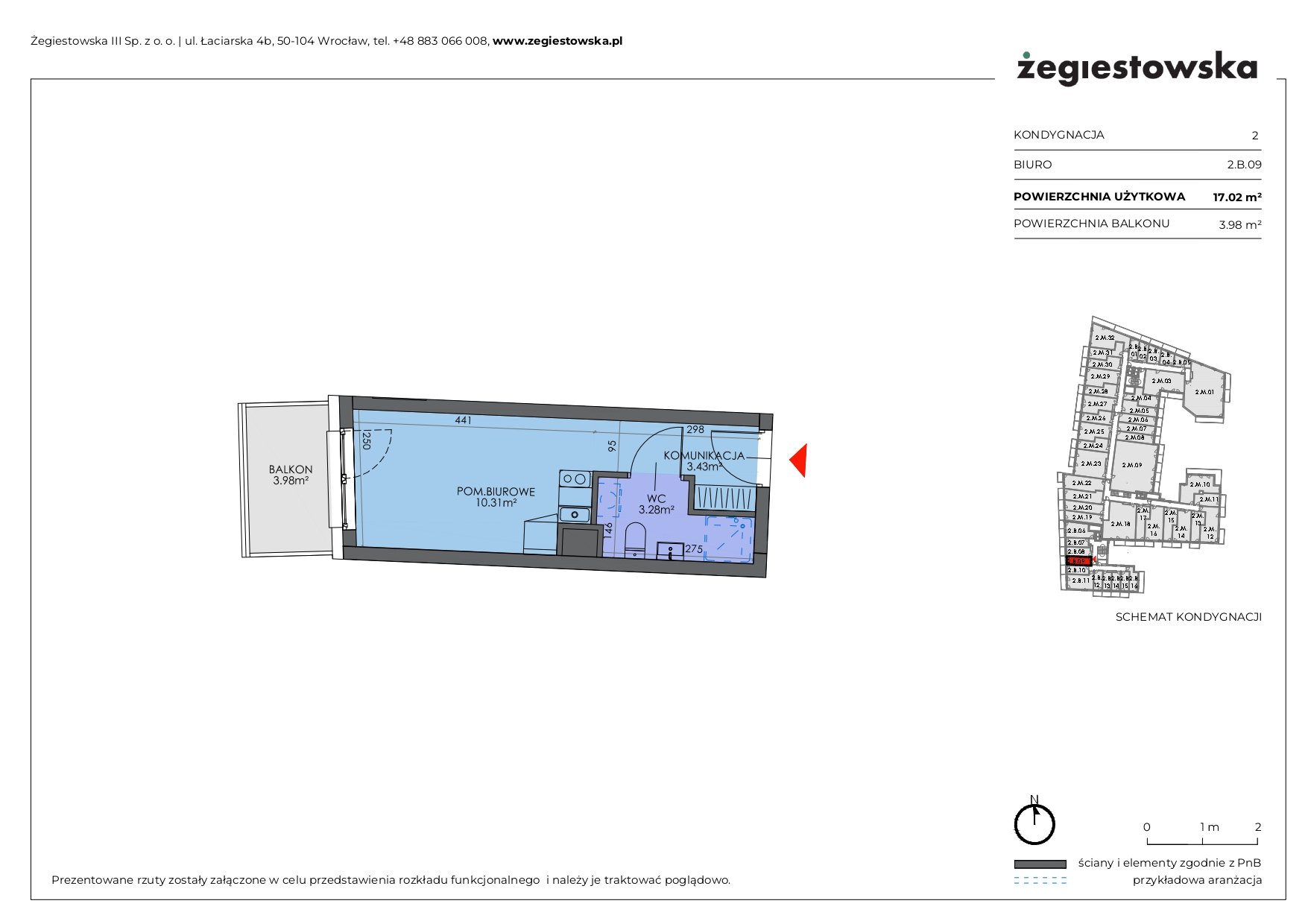 Mieszkanie 17,02 m², piętro 1, oferta nr 2.B.09, Żegiestowska, Wrocław, Gaj, Krzyki, ul. Żegiestowska 3-idx