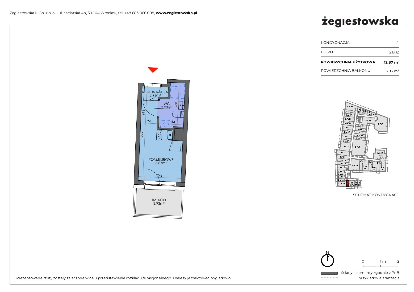 Mieszkanie 12,87 m², piętro 1, oferta nr 2.B.12, Żegiestowska, Wrocław, Gaj, Krzyki, ul. Żegiestowska 3-idx