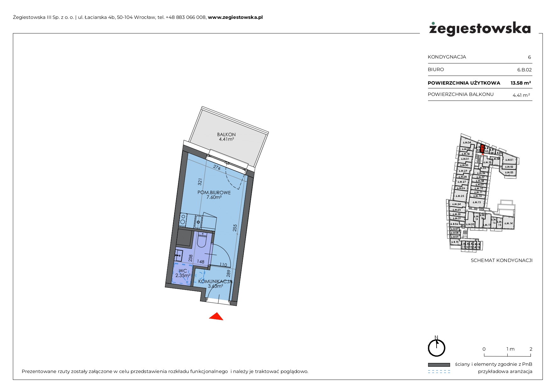 Mieszkanie 13,58 m², piętro 5, oferta nr 6.B.02, Żegiestowska, Wrocław, Gaj, Krzyki, ul. Żegiestowska 3-idx