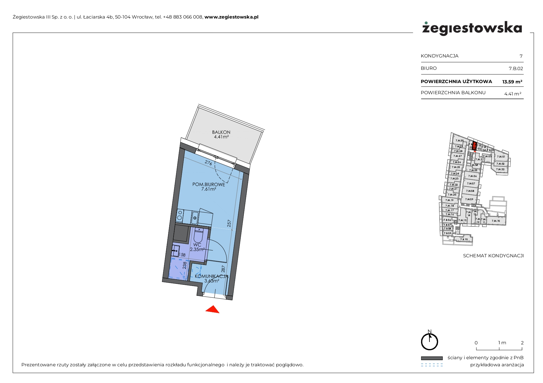 Mieszkanie 13,59 m², piętro 6, oferta nr 7.B.02, Żegiestowska, Wrocław, Gaj, Krzyki, ul. Żegiestowska 3-idx