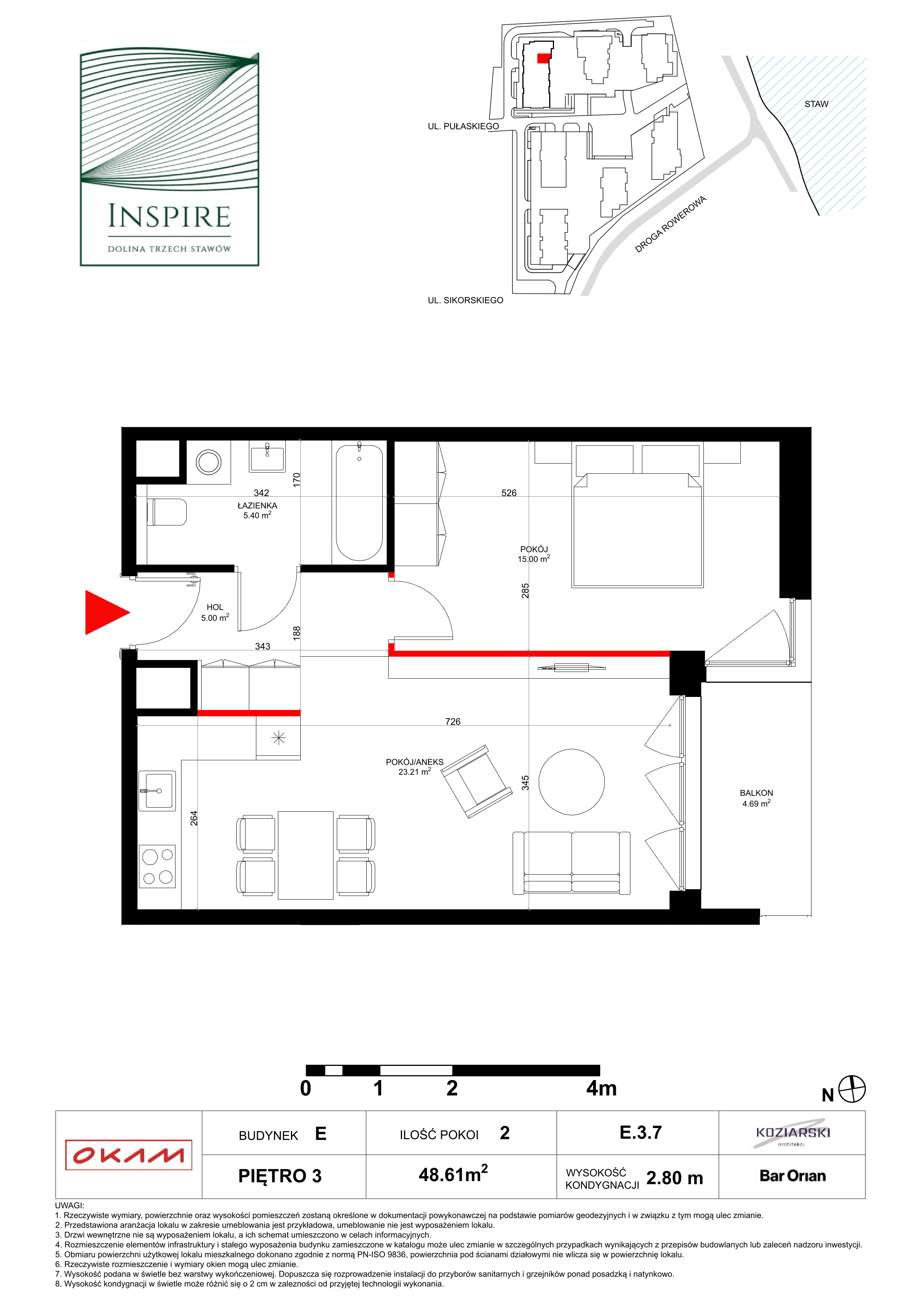 Mieszkanie 48,61 m², piętro 3, oferta nr E.3.7, Inspire, Katowice, Osiedle Paderewskiego-Muchowiec, Dolina Trzech Stawów, ul. gen. Sikorskiego 41-idx