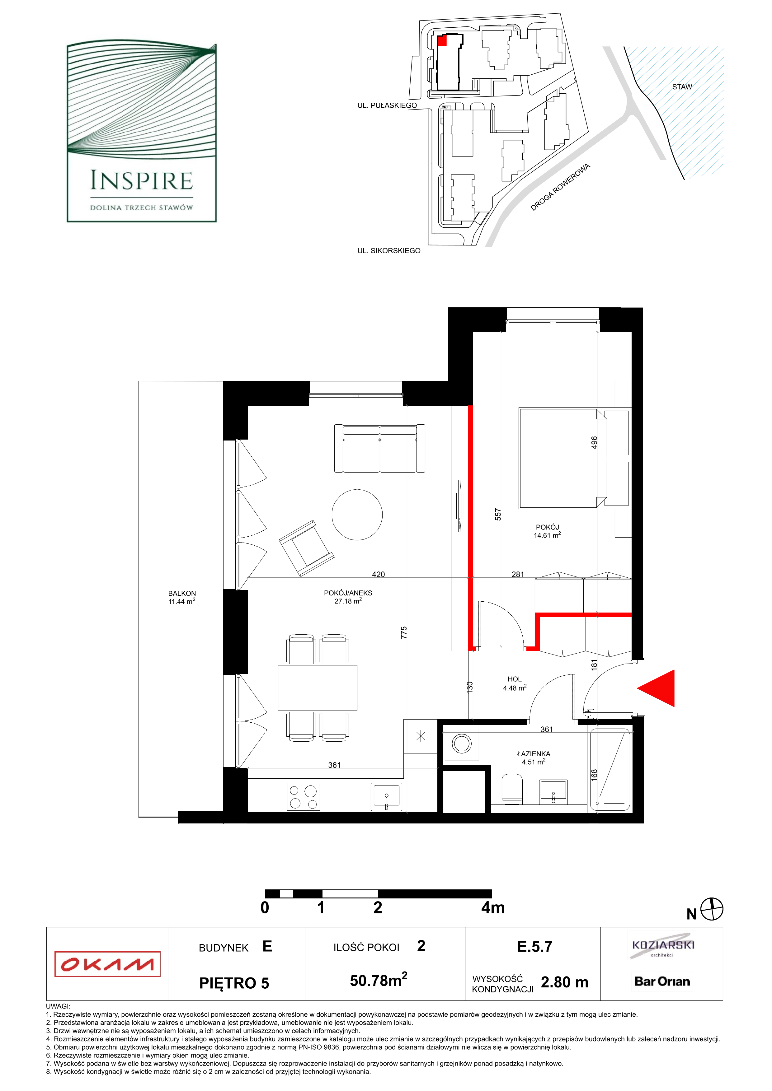 Mieszkanie 50,78 m², piętro 5, oferta nr E.5.7, Inspire, Katowice, Osiedle Paderewskiego-Muchowiec, Dolina Trzech Stawów, ul. gen. Sikorskiego 41-idx