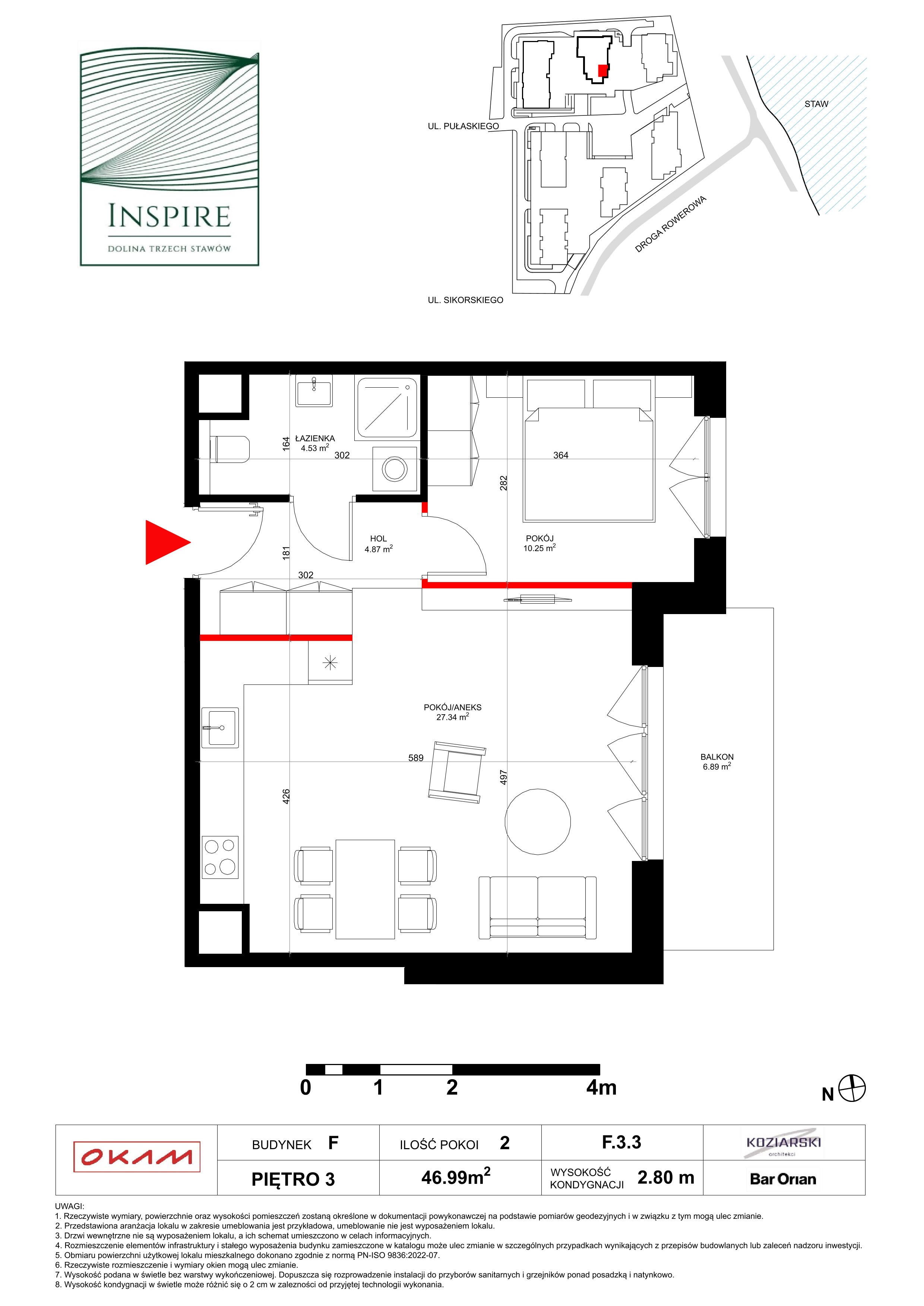 Mieszkanie 46,99 m², piętro 3, oferta nr F.3.3, Inspire, Katowice, Osiedle Paderewskiego-Muchowiec, Dolina Trzech Stawów, ul. gen. Sikorskiego 41-idx