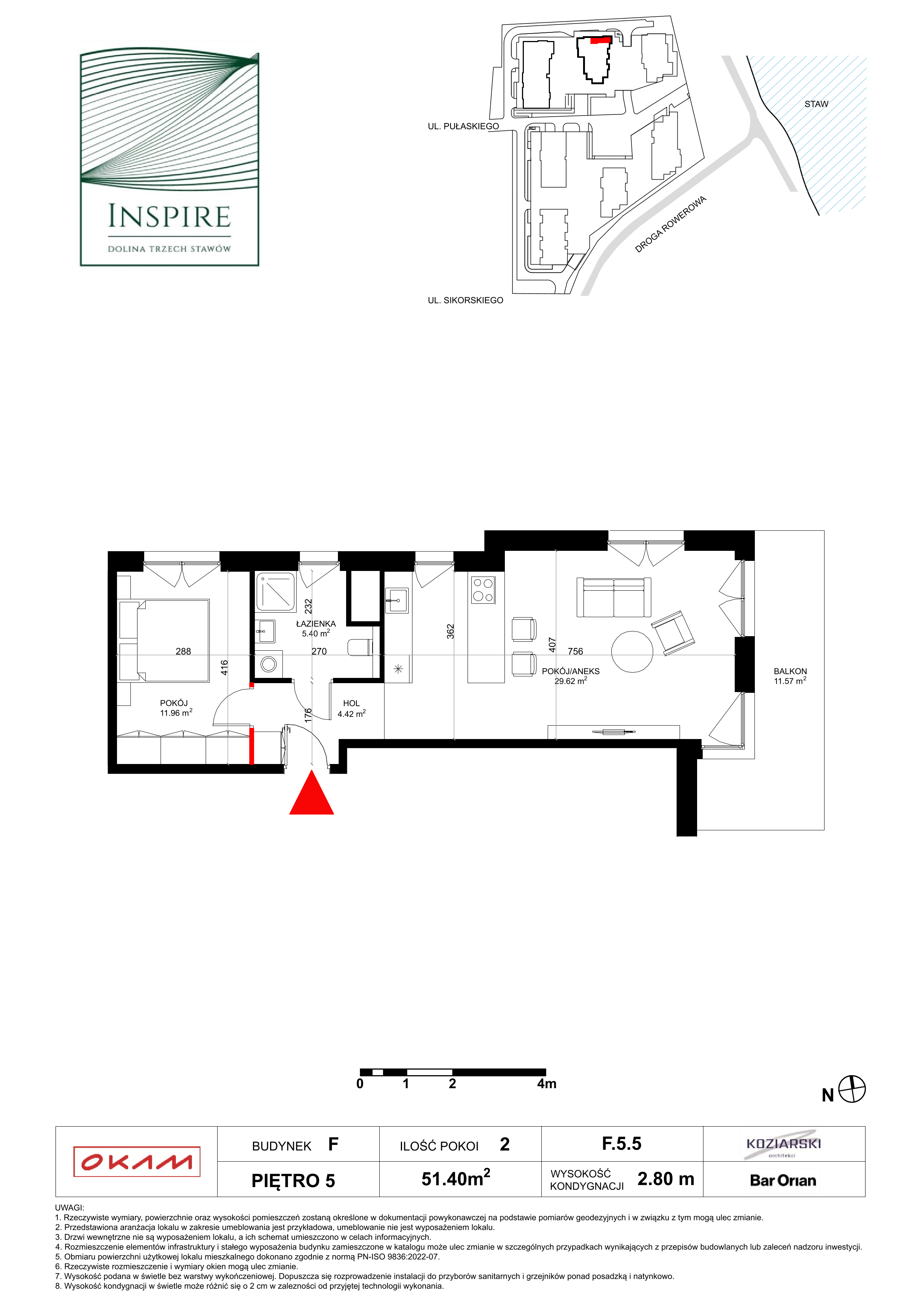 Mieszkanie 51,40 m², piętro 5, oferta nr F.5.5, Inspire, Katowice, Osiedle Paderewskiego-Muchowiec, Dolina Trzech Stawów, ul. gen. Sikorskiego 41-idx