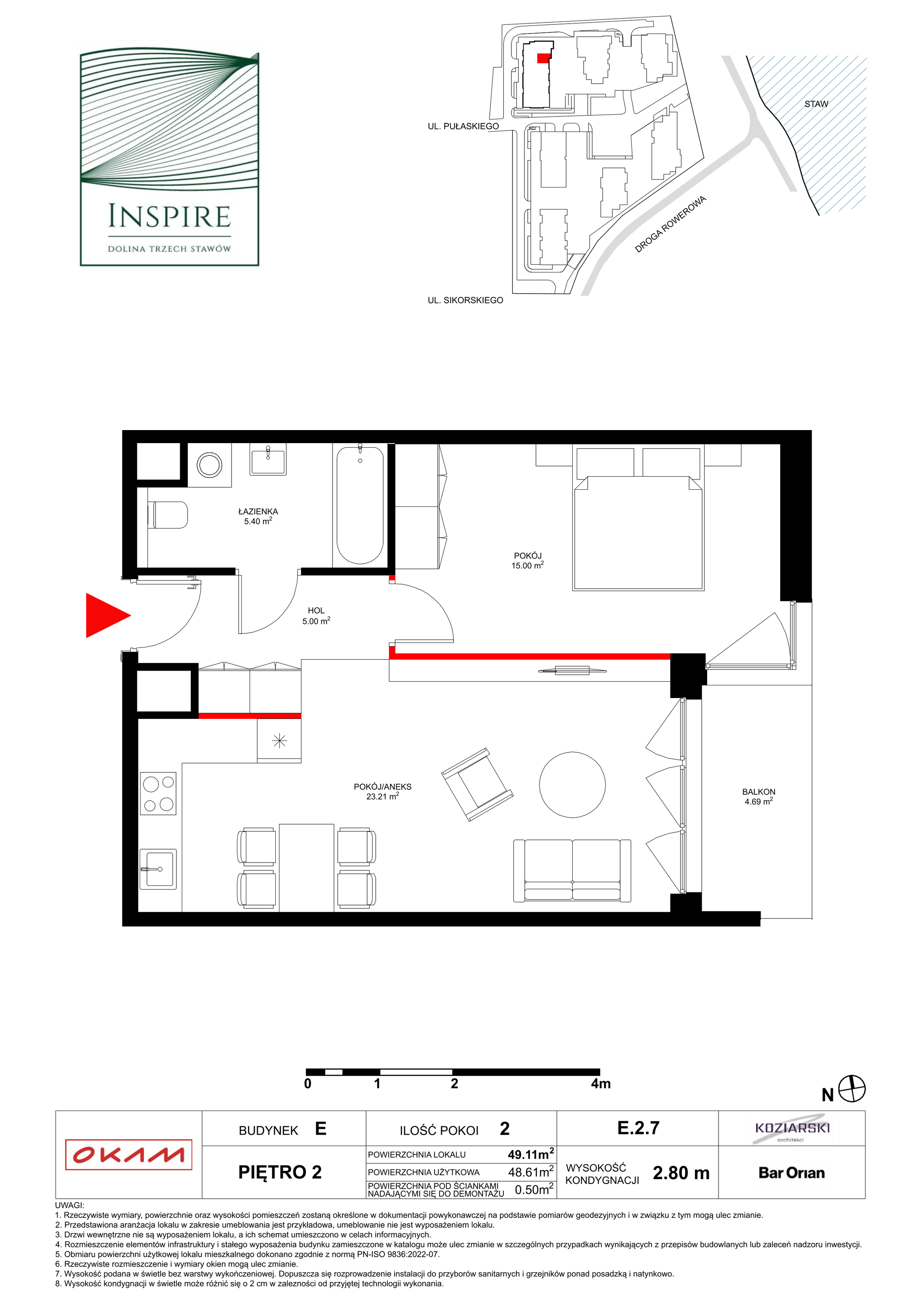 Mieszkanie 48,61 m², piętro 2, oferta nr E.2.7, Inspire, Katowice, Osiedle Paderewskiego-Muchowiec, Dolina Trzech Stawów, ul. gen. Sikorskiego 41-idx