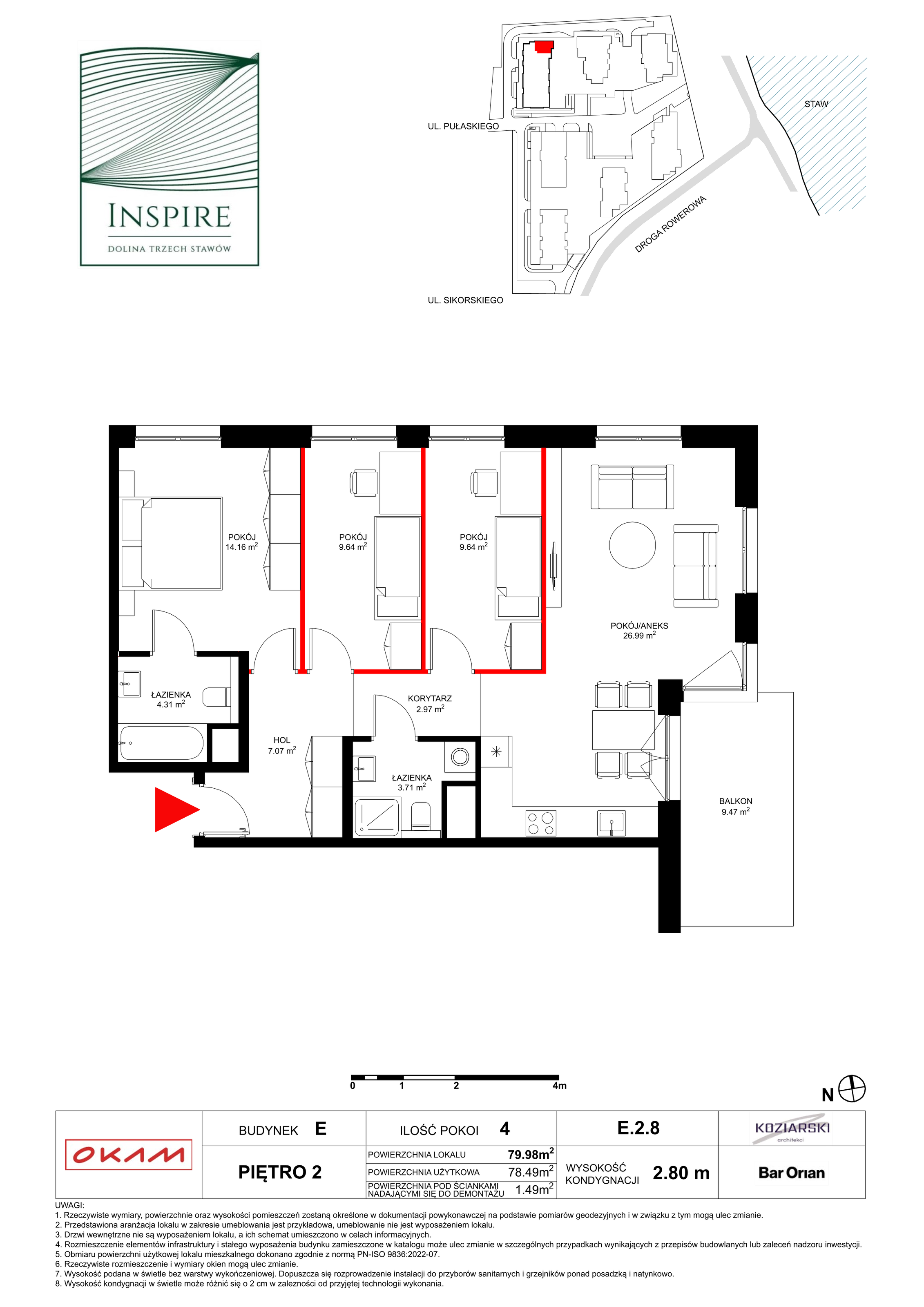 Mieszkanie 78,49 m², piętro 2, oferta nr E.2.8, Inspire, Katowice, Osiedle Paderewskiego-Muchowiec, Dolina Trzech Stawów, ul. gen. Sikorskiego 41-idx