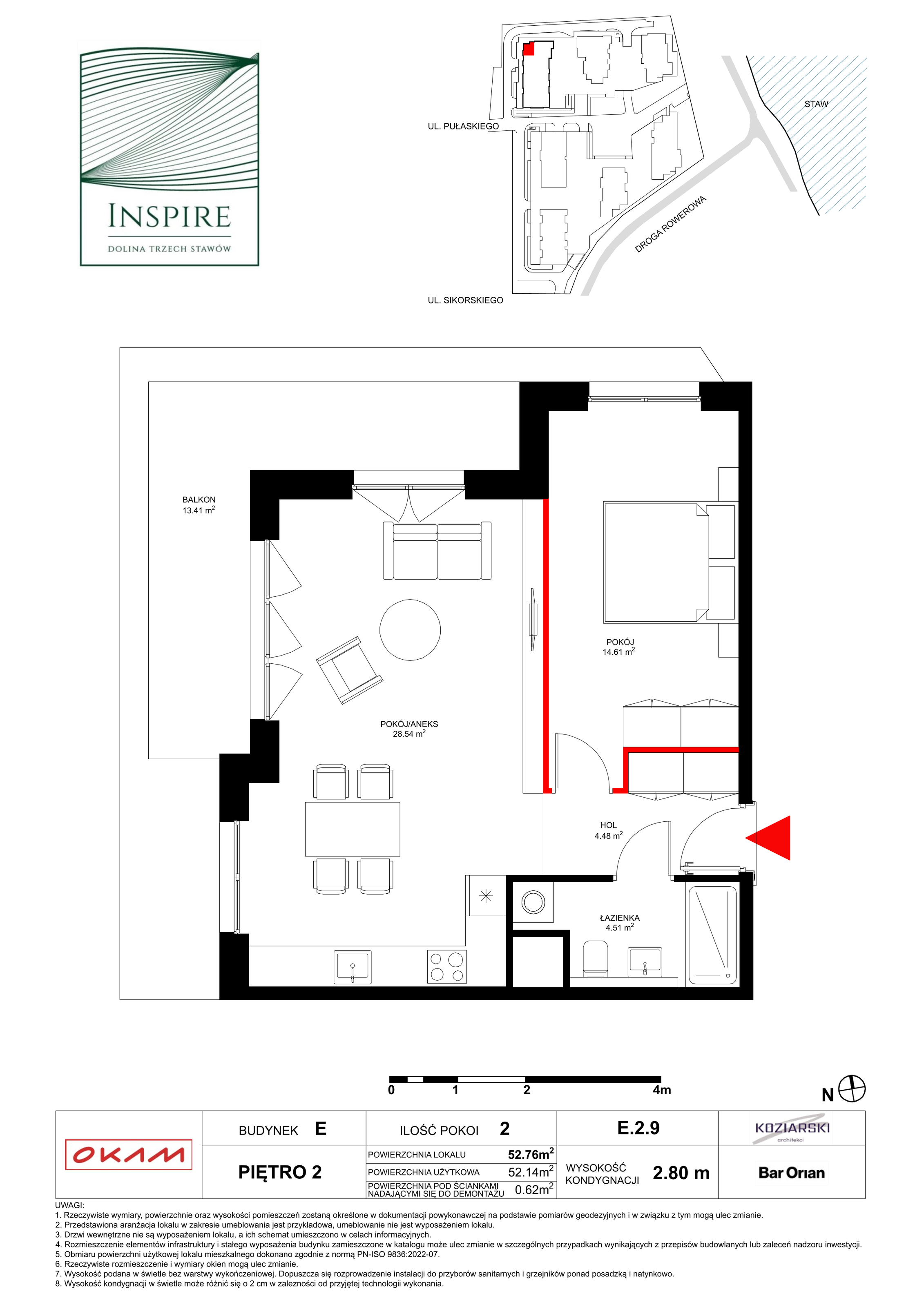 Mieszkanie 52,14 m², piętro 2, oferta nr E.2.9, Inspire, Katowice, Osiedle Paderewskiego-Muchowiec, Dolina Trzech Stawów, ul. gen. Sikorskiego 41-idx