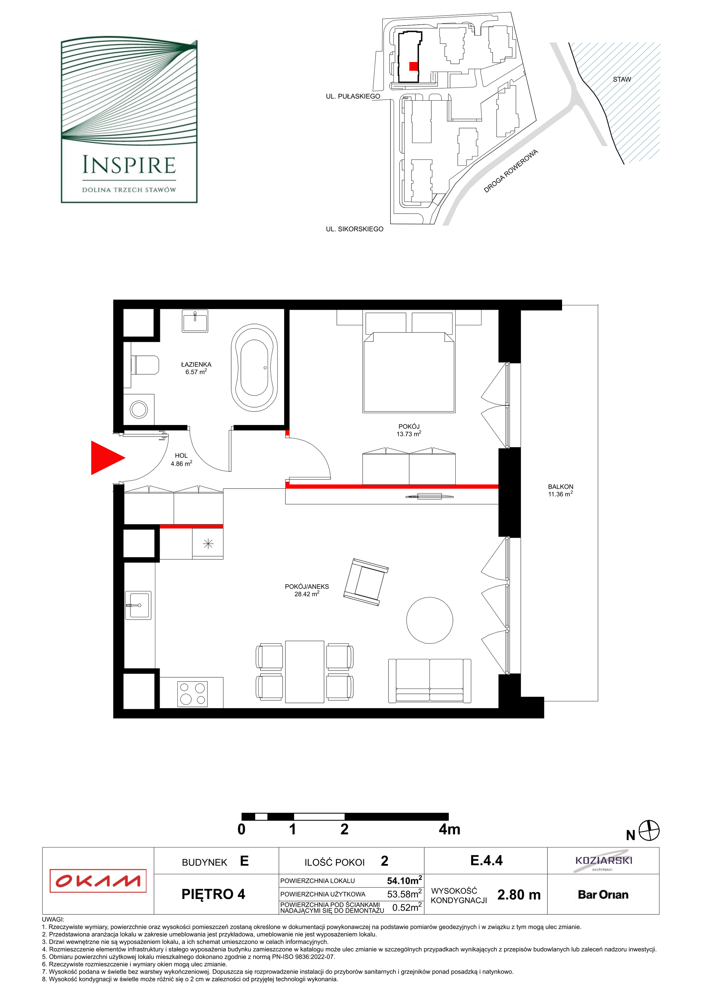 Mieszkanie 53,58 m², piętro 4, oferta nr E.4.4, Inspire, Katowice, Osiedle Paderewskiego-Muchowiec, Dolina Trzech Stawów, ul. gen. Sikorskiego 41-idx