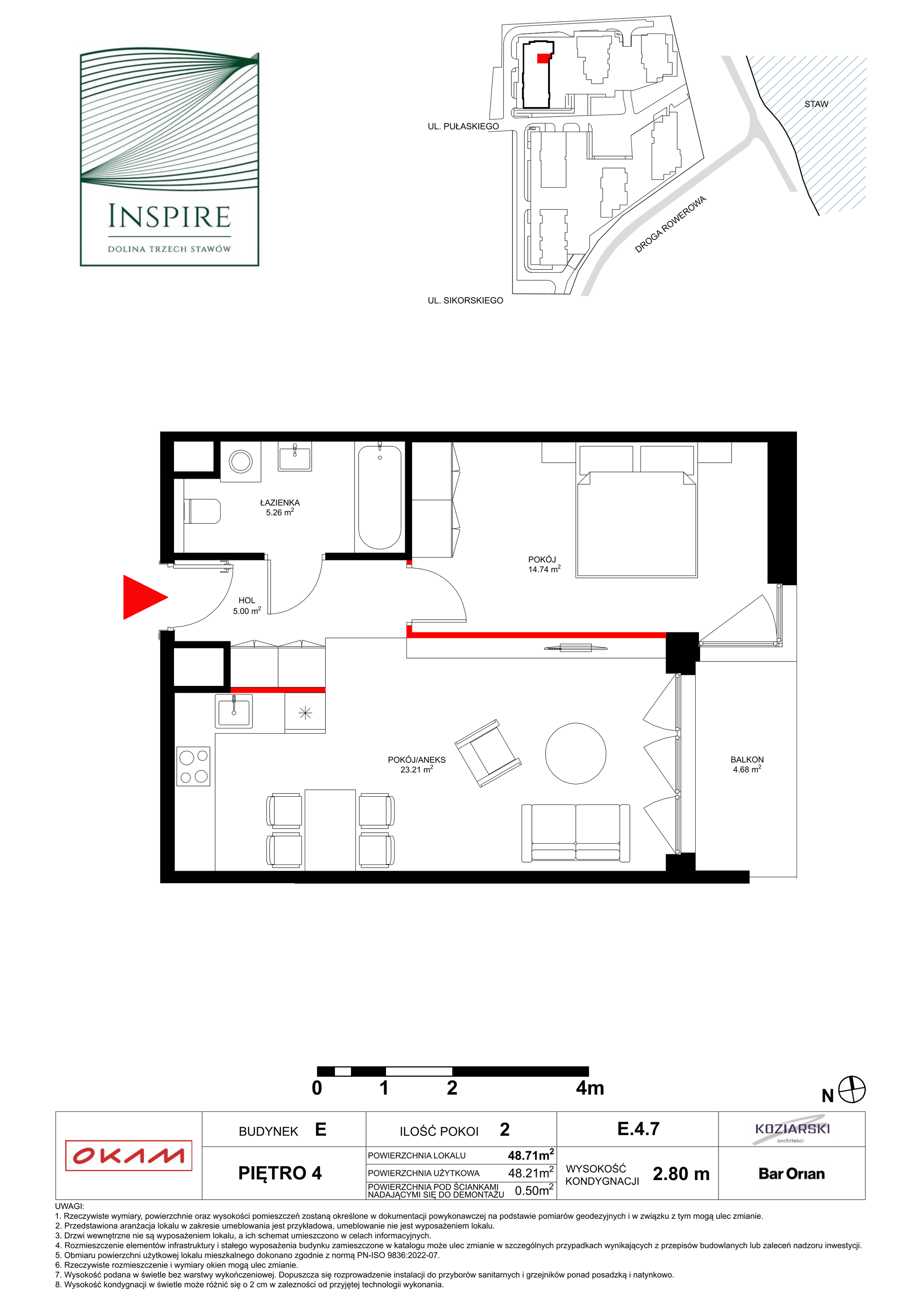 Mieszkanie 48,21 m², piętro 4, oferta nr E.4.7, Inspire, Katowice, Osiedle Paderewskiego-Muchowiec, Dolina Trzech Stawów, ul. gen. Sikorskiego 41-idx