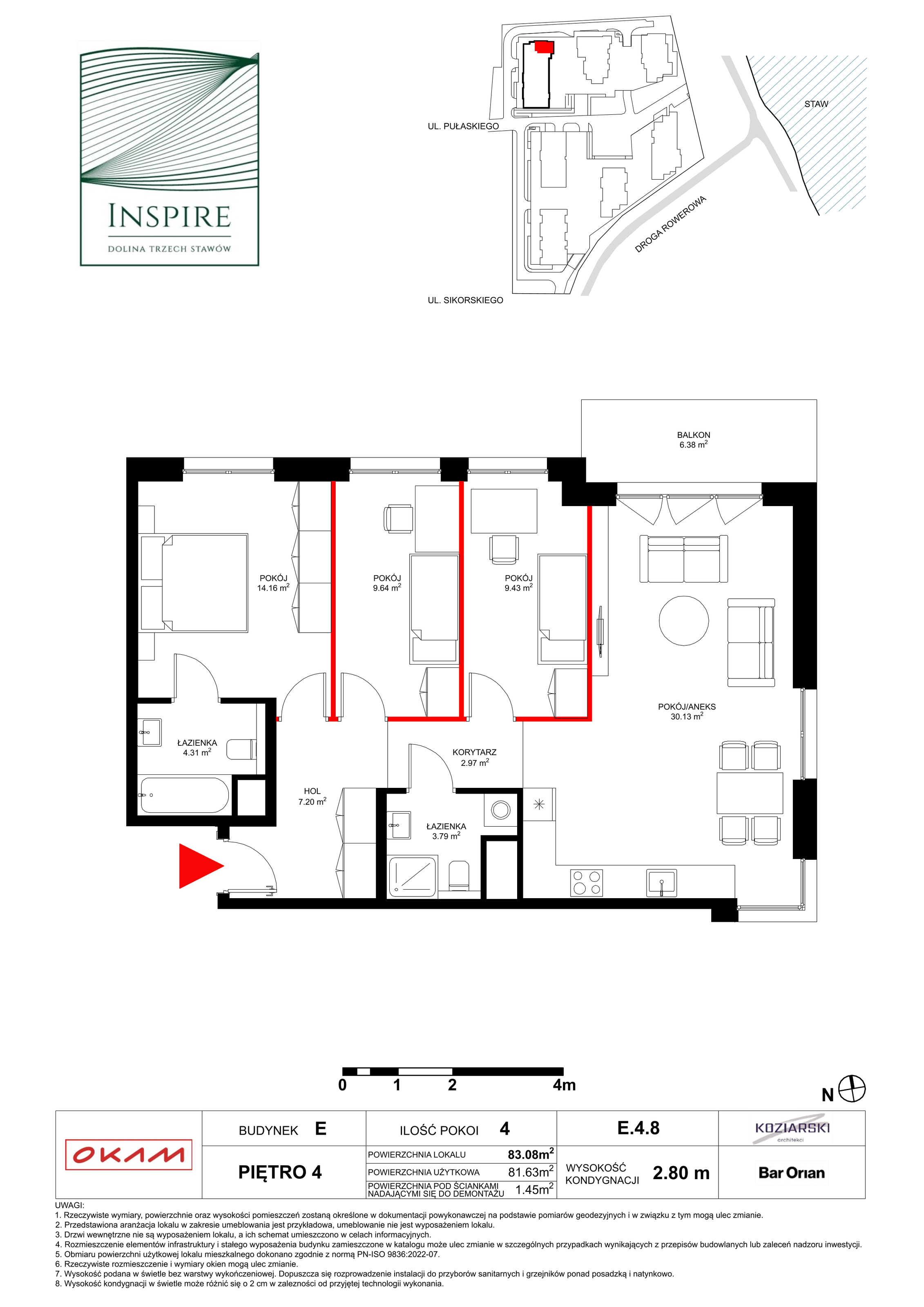 Mieszkanie 81,63 m², piętro 4, oferta nr E.4.8, Inspire, Katowice, Osiedle Paderewskiego-Muchowiec, Dolina Trzech Stawów, ul. gen. Sikorskiego 41-idx