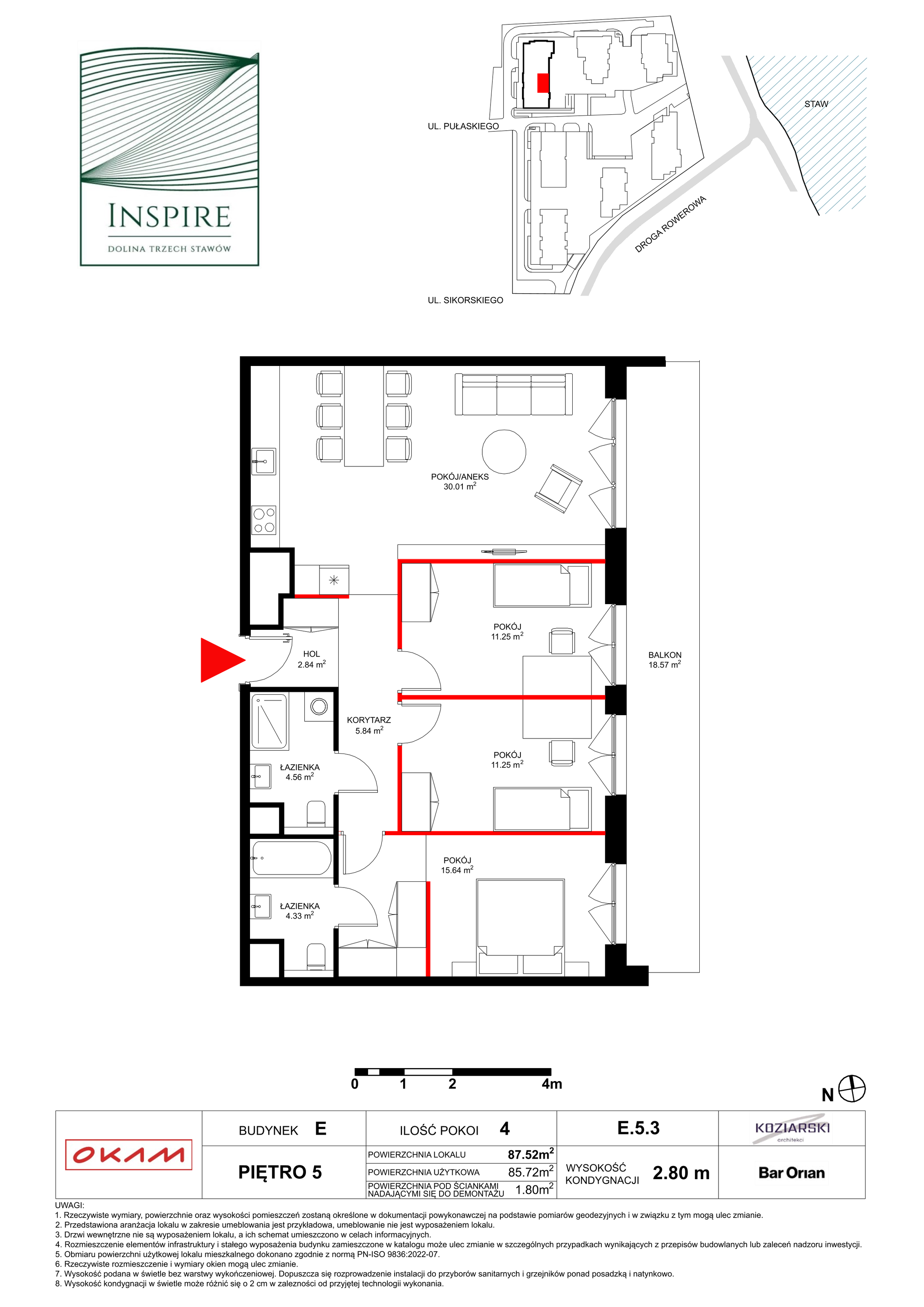 Mieszkanie 85,72 m², piętro 5, oferta nr E.5.3, Inspire, Katowice, Osiedle Paderewskiego-Muchowiec, Dolina Trzech Stawów, ul. gen. Sikorskiego 41-idx