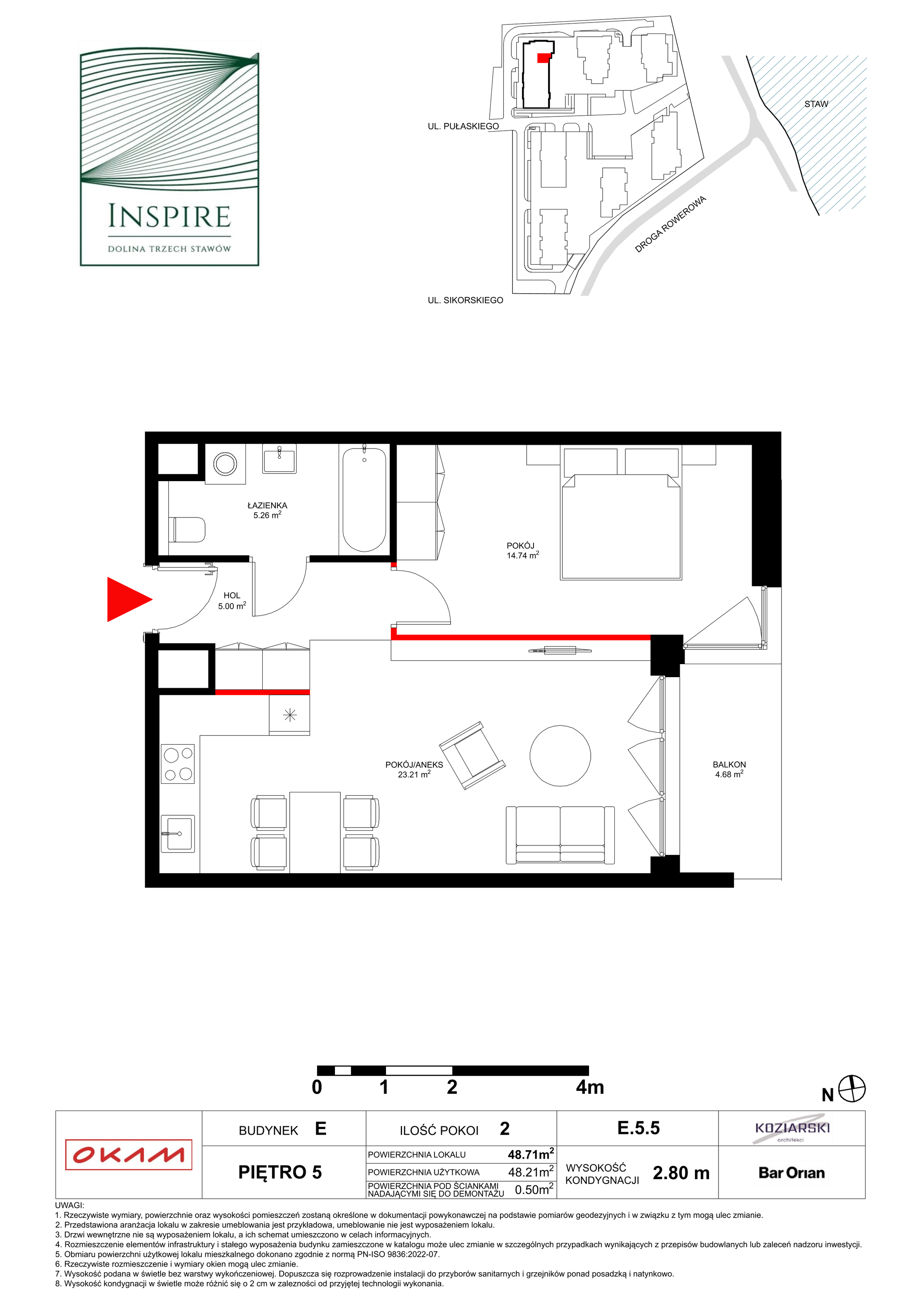 Mieszkanie 48,21 m², piętro 5, oferta nr E.5.5, Inspire, Katowice, Osiedle Paderewskiego-Muchowiec, Dolina Trzech Stawów, ul. gen. Sikorskiego 41-idx