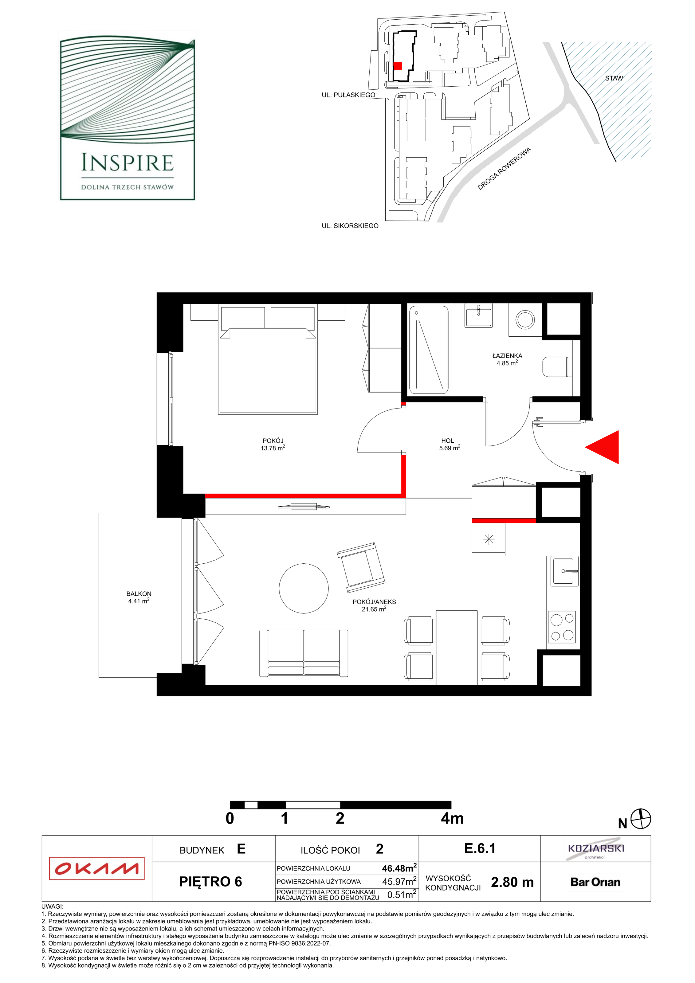 Mieszkanie 45,97 m², piętro 6, oferta nr E.6.1, Inspire, Katowice, Osiedle Paderewskiego-Muchowiec, Dolina Trzech Stawów, ul. gen. Sikorskiego 41-idx