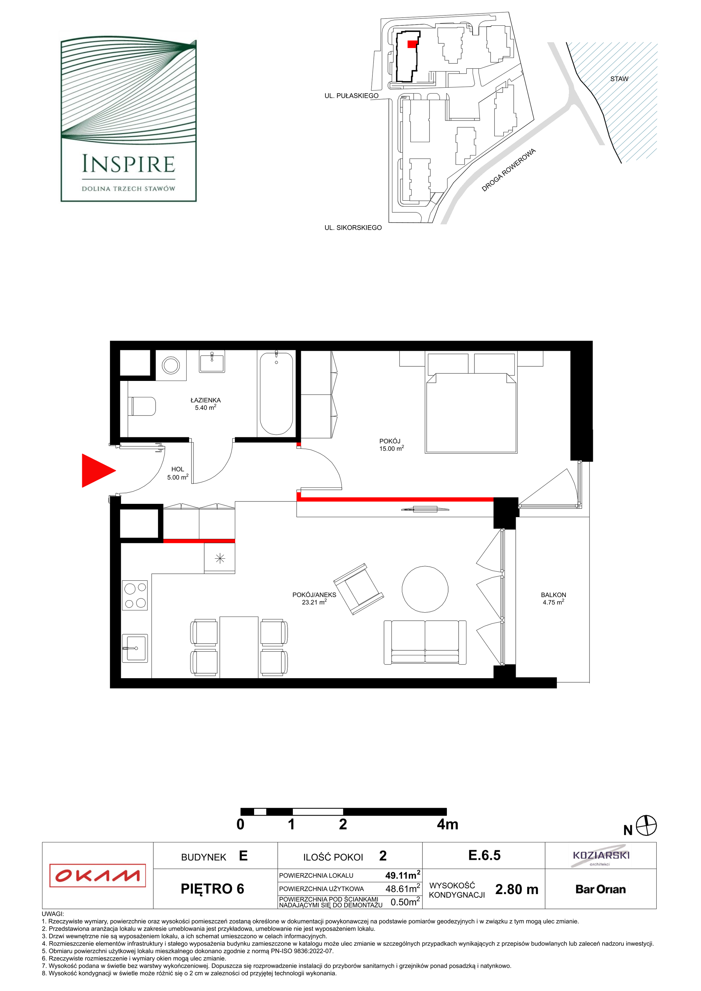 Mieszkanie 48,61 m², piętro 6, oferta nr E.6.5, Inspire, Katowice, Osiedle Paderewskiego-Muchowiec, Dolina Trzech Stawów, ul. gen. Sikorskiego 41-idx