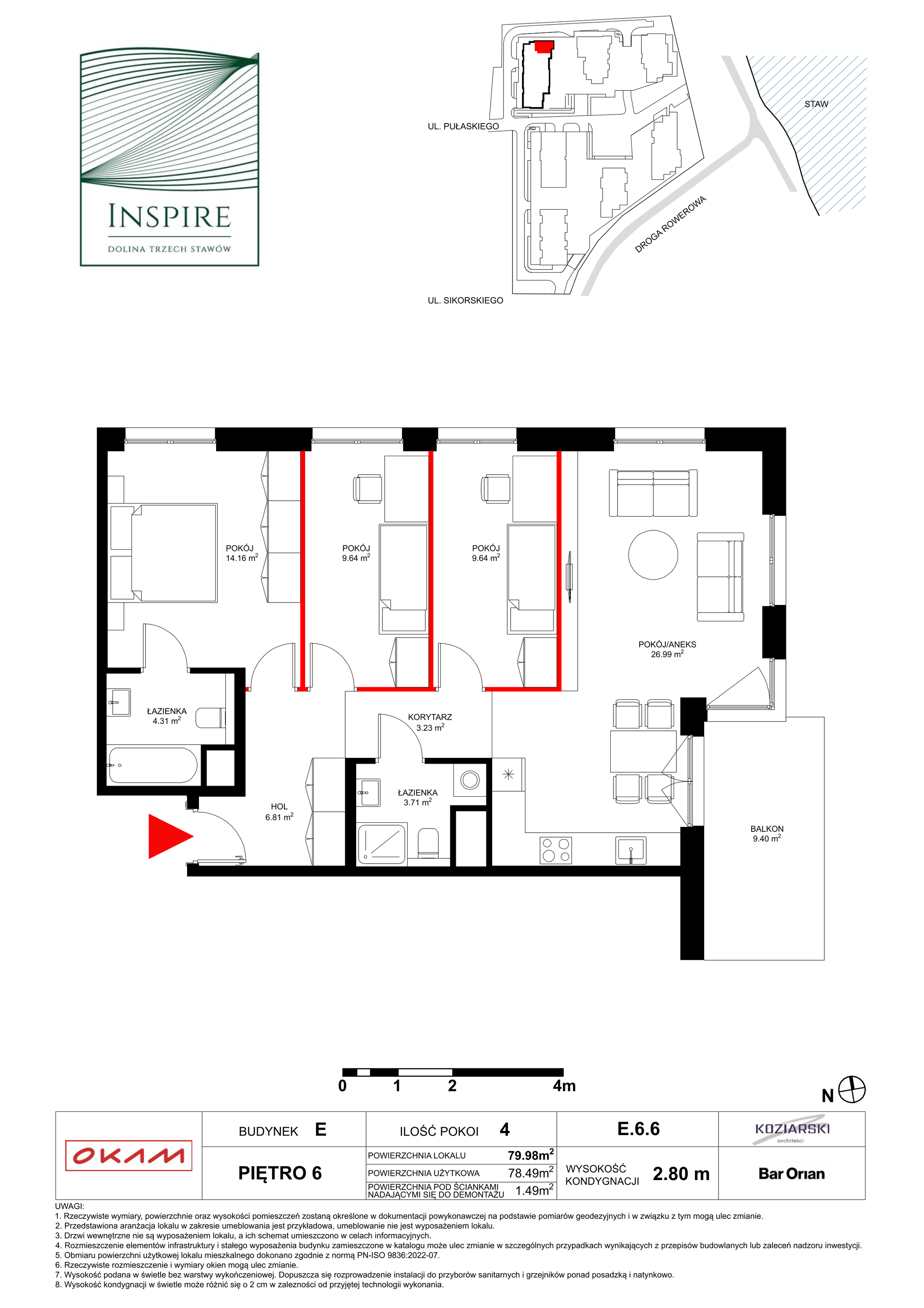 Mieszkanie 78,49 m², piętro 6, oferta nr E.6.6, Inspire, Katowice, Osiedle Paderewskiego-Muchowiec, Dolina Trzech Stawów, ul. gen. Sikorskiego 41-idx