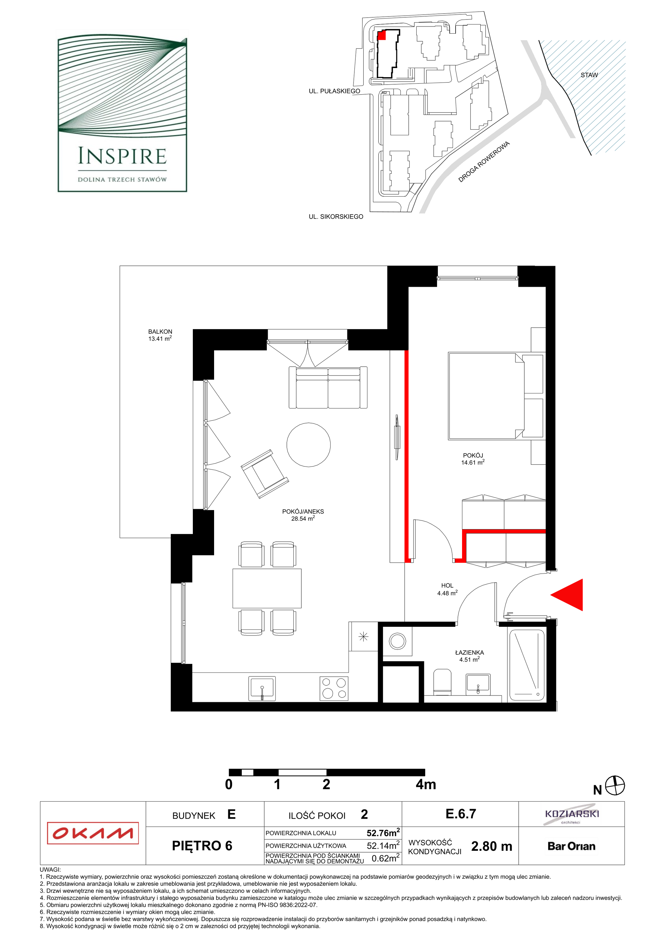 Mieszkanie 52,14 m², piętro 6, oferta nr E.6.7, Inspire, Katowice, Osiedle Paderewskiego-Muchowiec, Dolina Trzech Stawów, ul. gen. Sikorskiego 41-idx