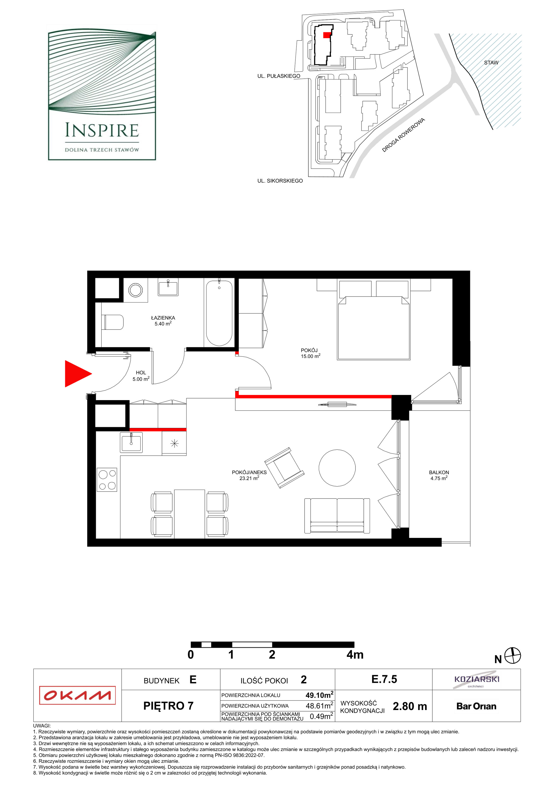 Mieszkanie 48,61 m², piętro 7, oferta nr E.7.5, Inspire, Katowice, Osiedle Paderewskiego-Muchowiec, Dolina Trzech Stawów, ul. gen. Sikorskiego 41-idx