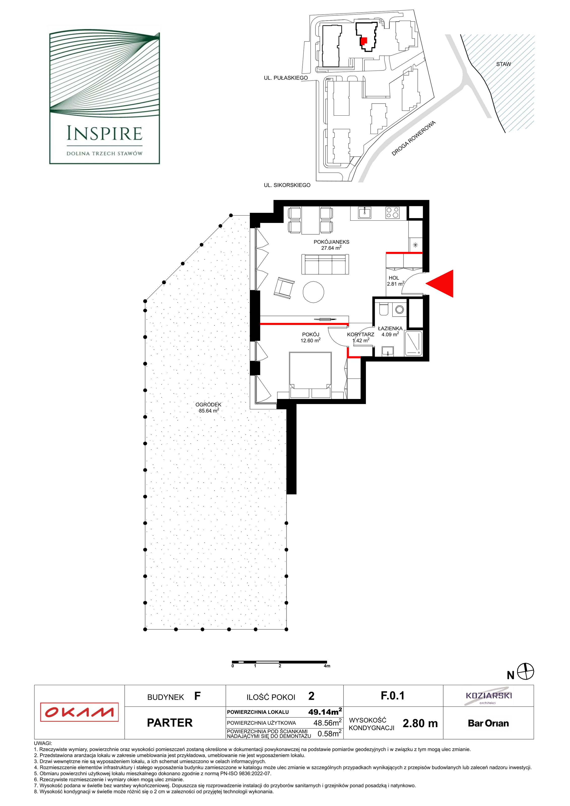 Mieszkanie 48,56 m², parter, oferta nr F.0.1, Inspire, Katowice, Osiedle Paderewskiego-Muchowiec, Dolina Trzech Stawów, ul. gen. Sikorskiego 41-idx