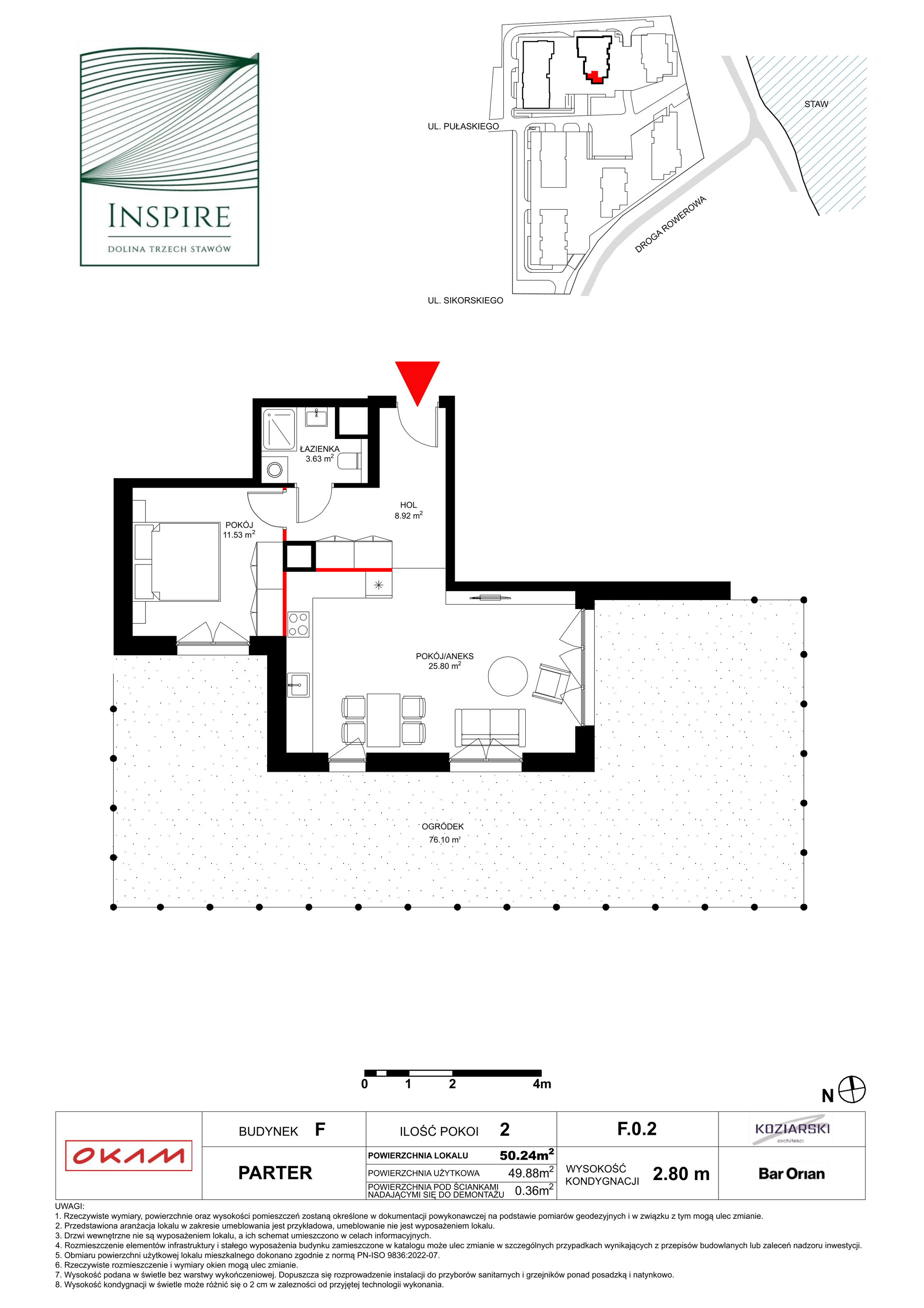 Mieszkanie 49,72 m², parter, oferta nr F.0.2, Inspire, Katowice, Osiedle Paderewskiego-Muchowiec, Dolina Trzech Stawów, ul. gen. Sikorskiego 41-idx