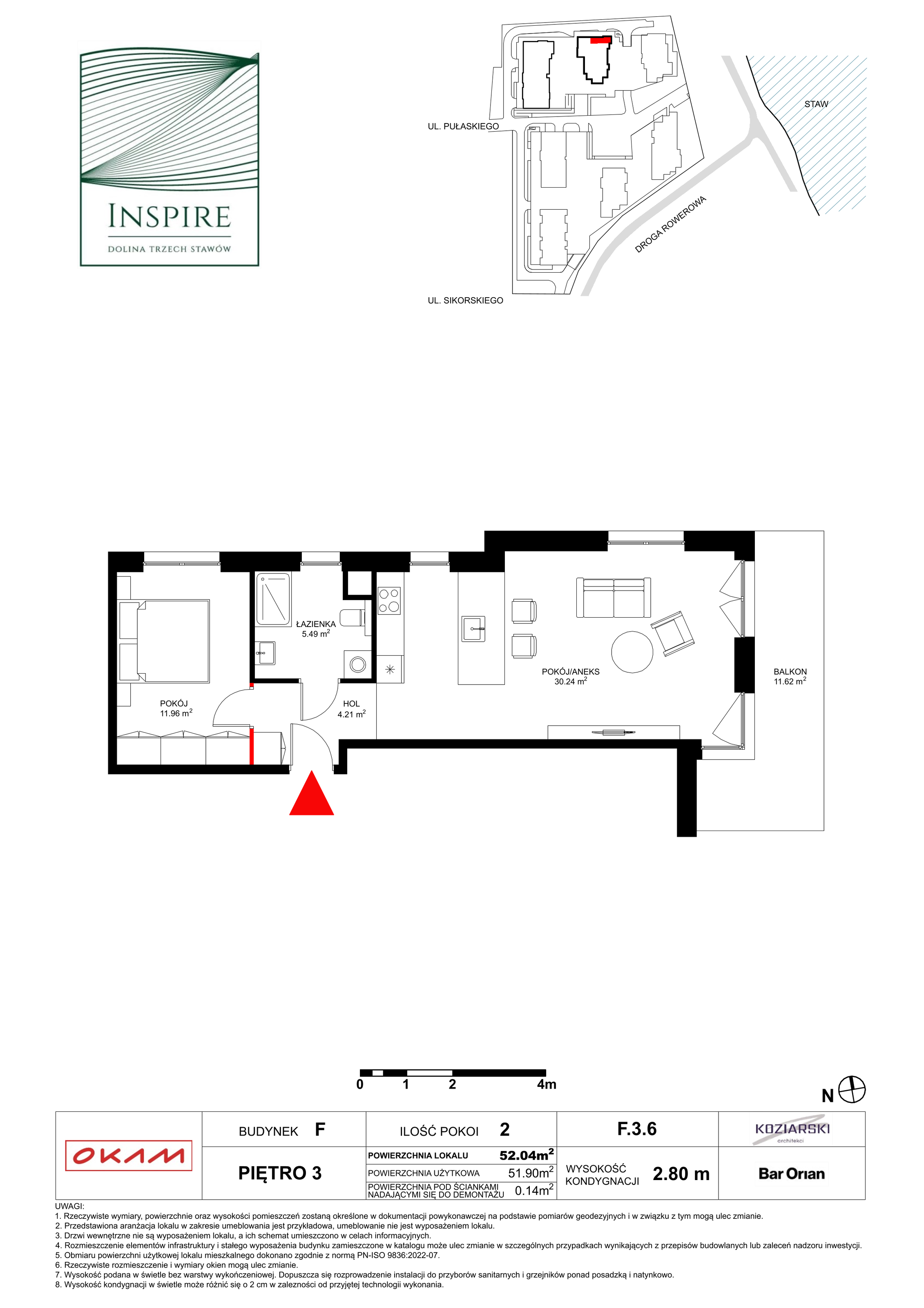 Mieszkanie 51,40 m², piętro 3, oferta nr F.3.6, Inspire, Katowice, Osiedle Paderewskiego-Muchowiec, Dolina Trzech Stawów, ul. gen. Sikorskiego 41-idx