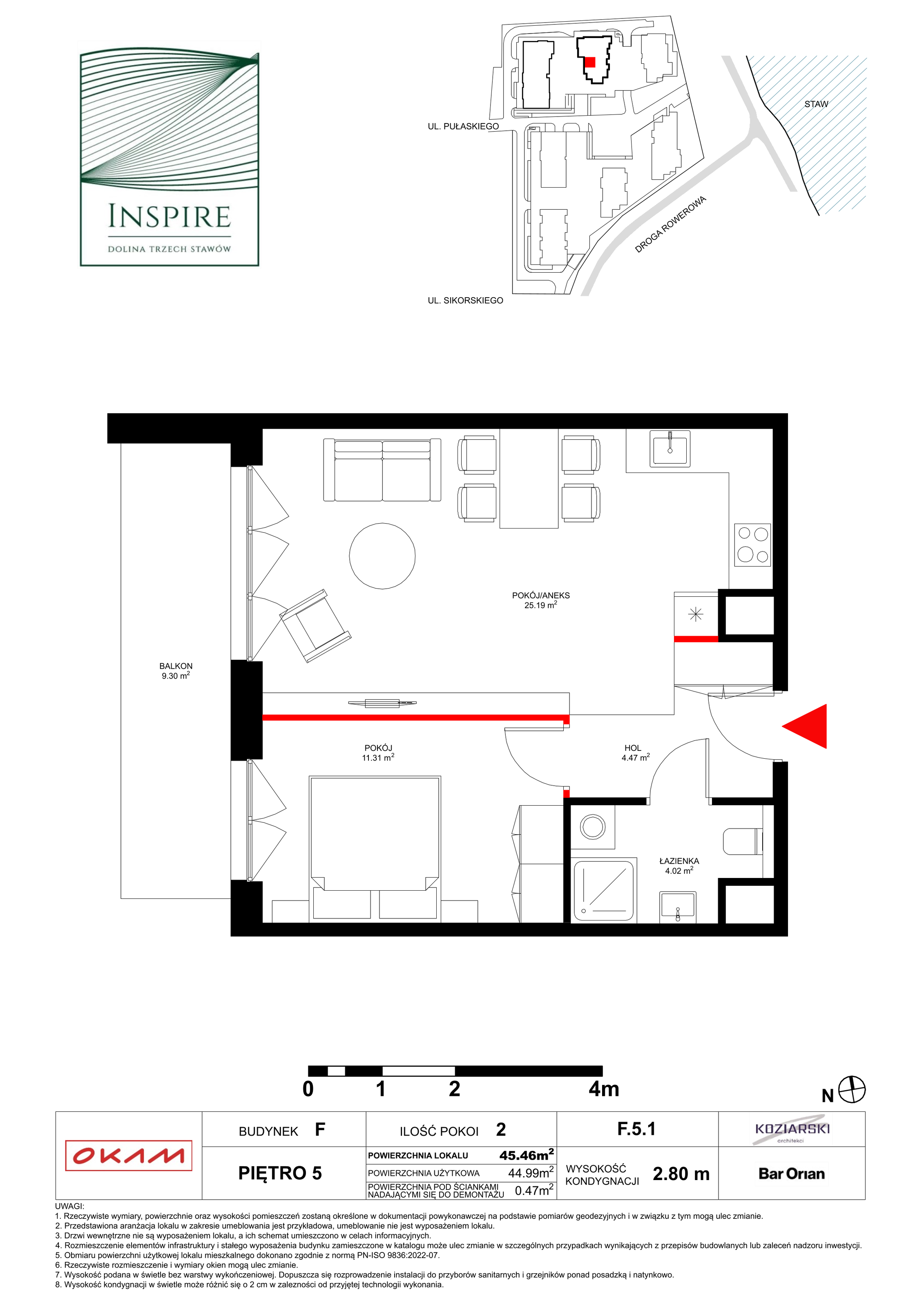 Mieszkanie 44,99 m², piętro 5, oferta nr F.5.1, Inspire, Katowice, Osiedle Paderewskiego-Muchowiec, Dolina Trzech Stawów, ul. gen. Sikorskiego 41-idx