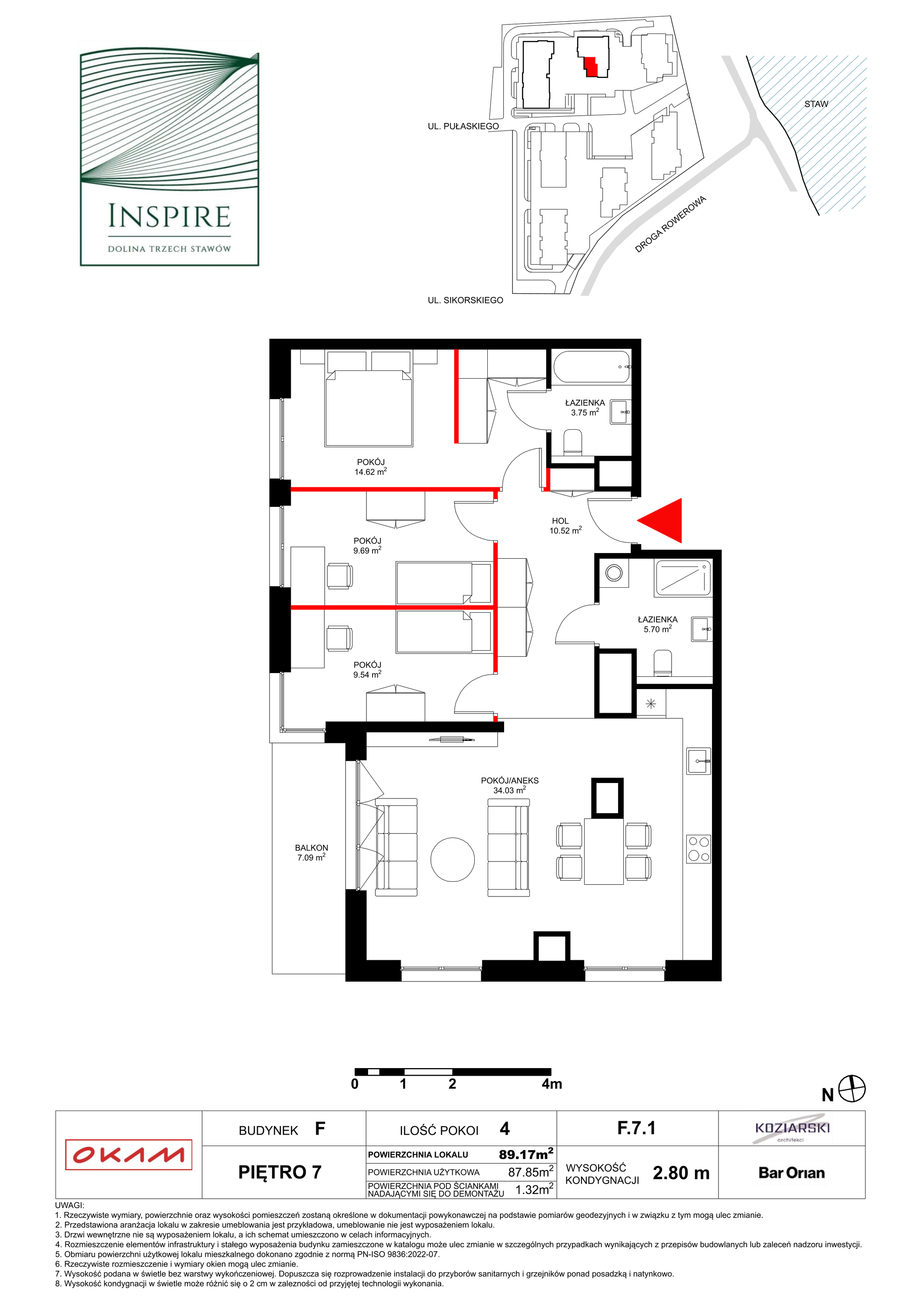 Mieszkanie 87,82 m², piętro 7, oferta nr F.7.1, Inspire, Katowice, Osiedle Paderewskiego-Muchowiec, Dolina Trzech Stawów, ul. gen. Sikorskiego 41-idx