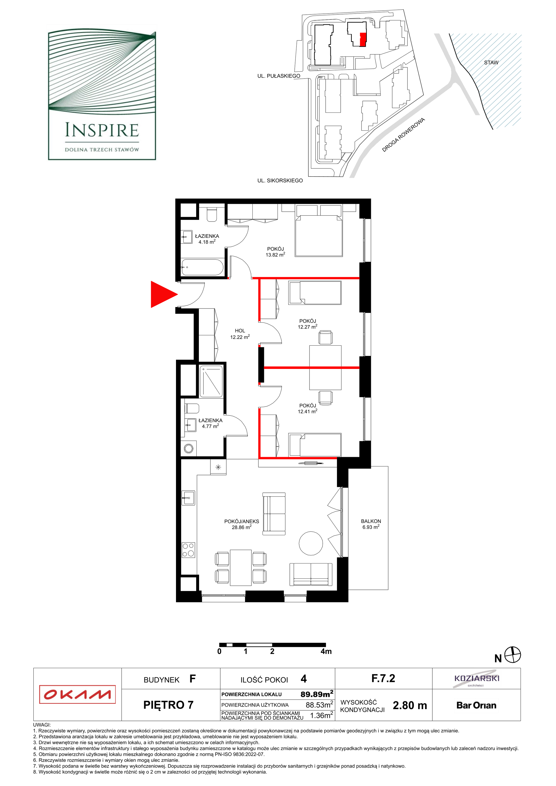 Mieszkanie 87,93 m², piętro 7, oferta nr F.7.2, Inspire, Katowice, Osiedle Paderewskiego-Muchowiec, Dolina Trzech Stawów, ul. gen. Sikorskiego 41-idx