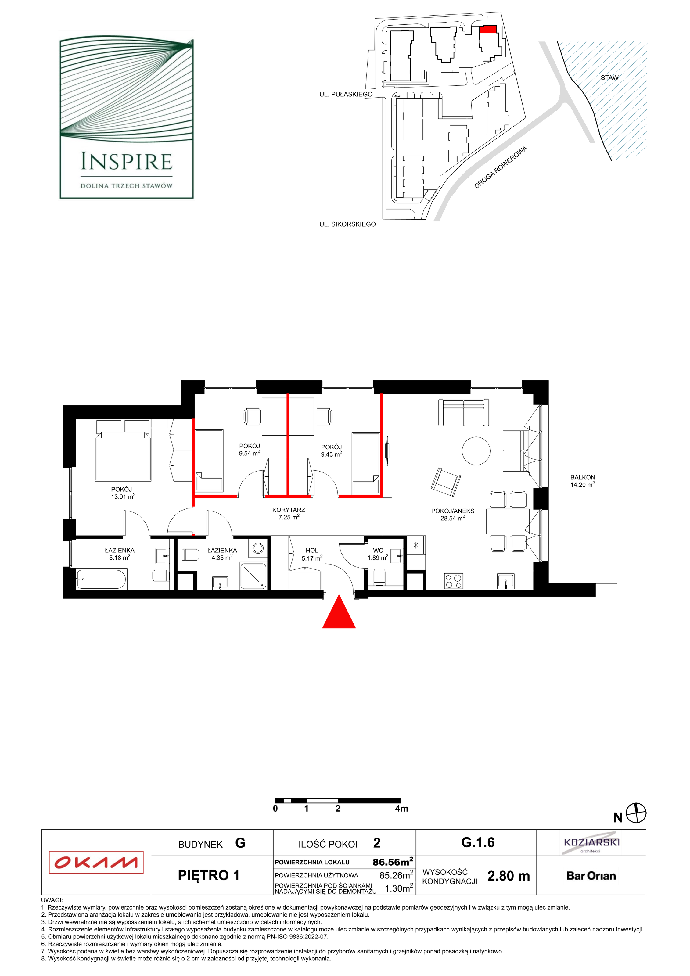 Mieszkanie 84,91 m², piętro 1, oferta nr G.1.6, Inspire, Katowice, Osiedle Paderewskiego-Muchowiec, Dolina Trzech Stawów, ul. gen. Sikorskiego 41-idx