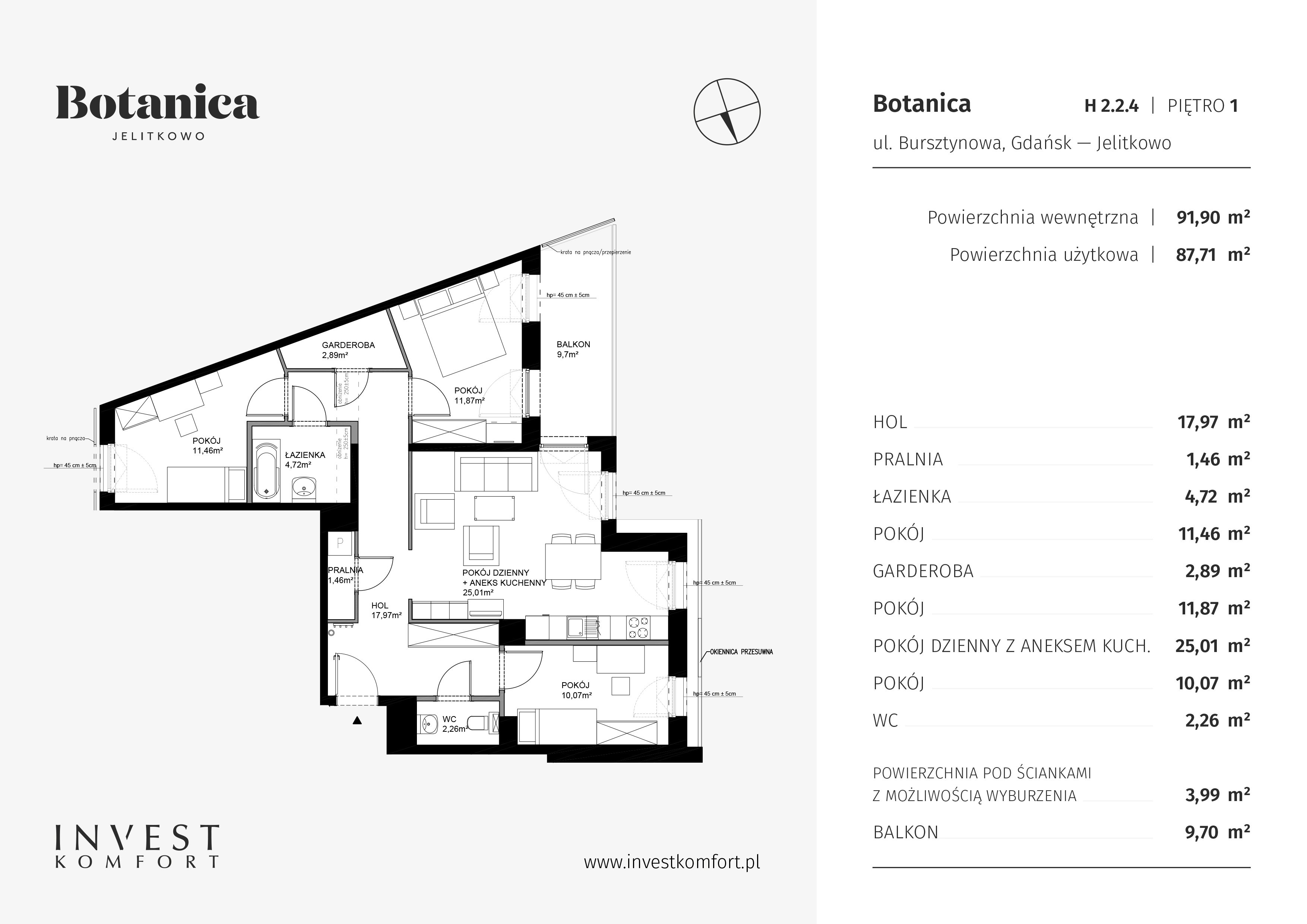 Apartament 91,90 m², piętro 2, oferta nr JELI_FGH_H2.2.4, Botanica, Gdańsk, Żabianka-Wejhera-Jelitkowo-Tysiąclecia, Jelitkowo, ul. Bursztynowa-idx