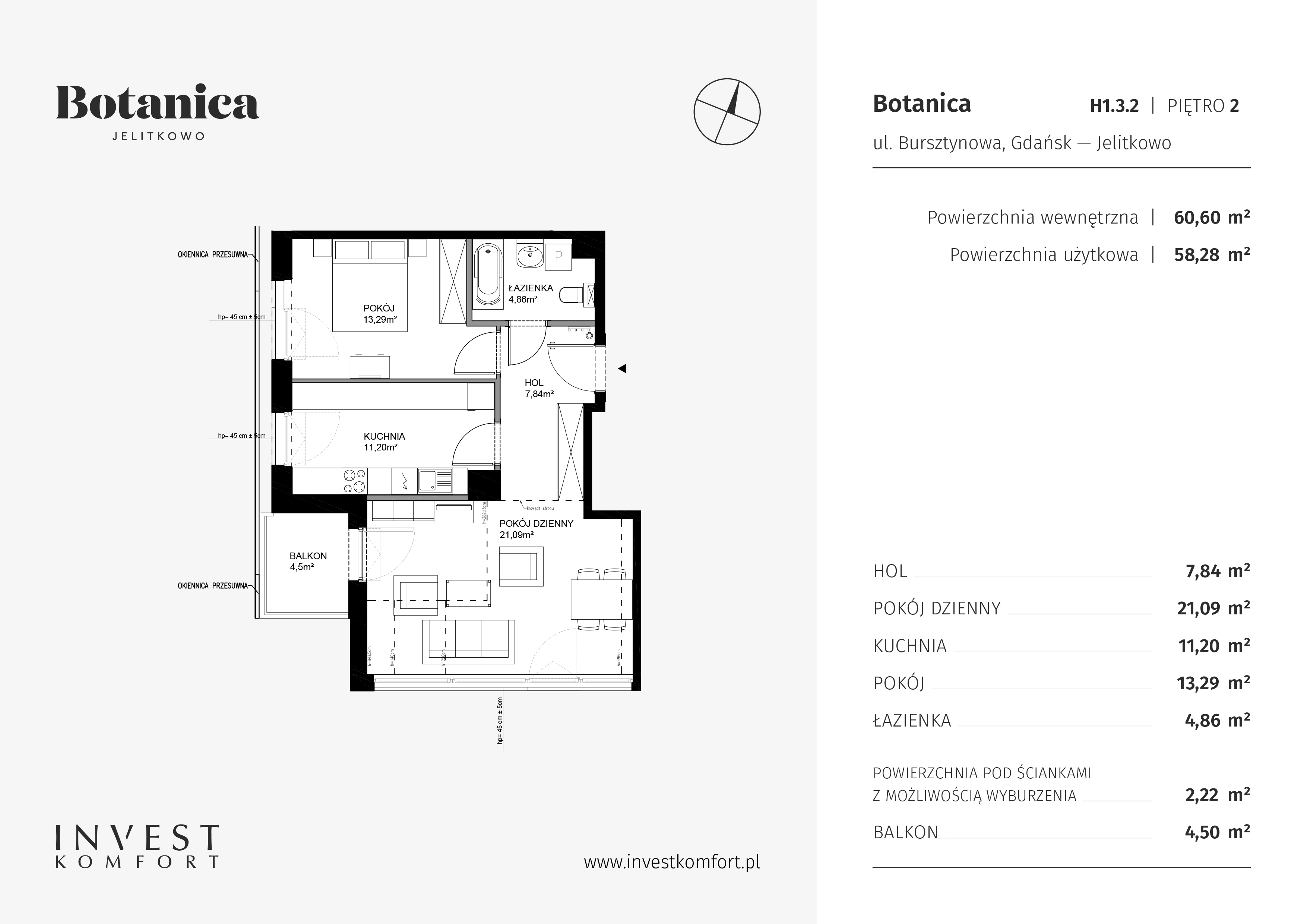 Apartament 60,60 m², piętro 2, oferta nr JELI_FGH_H1.3.2, Botanica, Gdańsk, Żabianka-Wejhera-Jelitkowo-Tysiąclecia, Jelitkowo, ul. Bursztynowa-idx