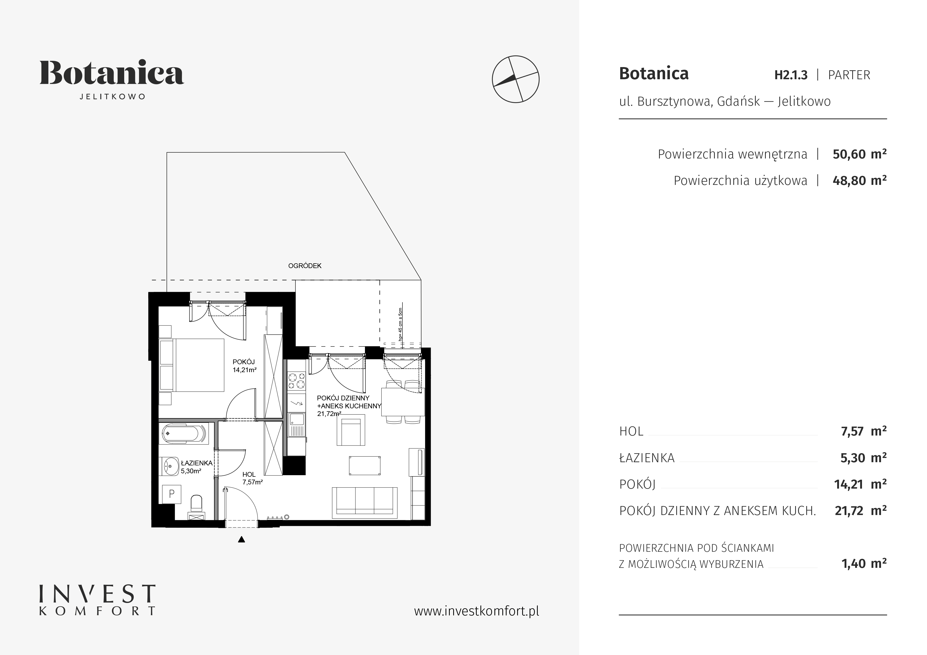 Apartament 50,60 m², parter, oferta nr JELI_FGH_H2.1.3, Botanica, Gdańsk, Żabianka-Wejhera-Jelitkowo-Tysiąclecia, Jelitkowo, ul. Bursztynowa-idx