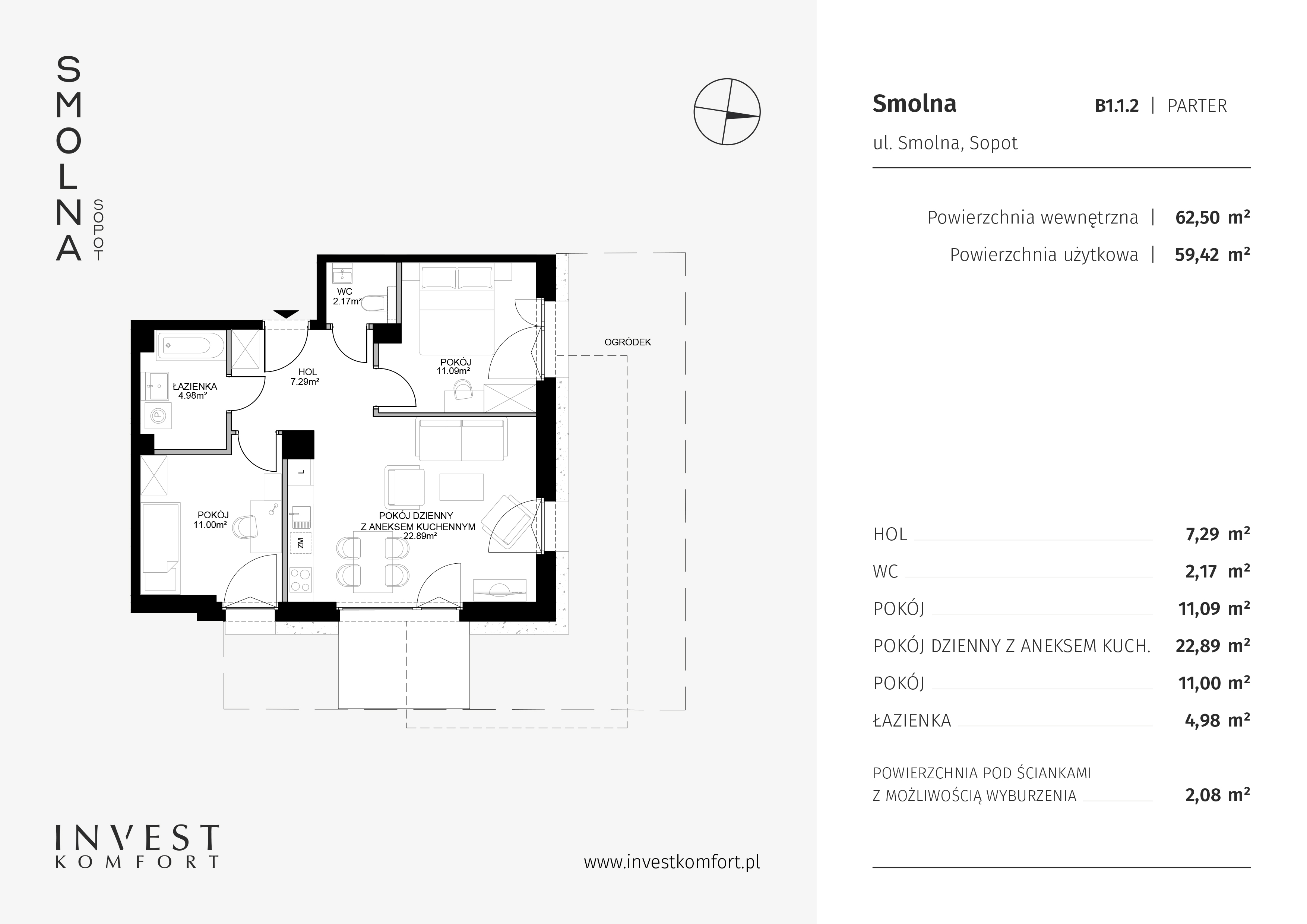 Mieszkanie 62,50 m², parter, oferta nr SMOL_ABC_B1.1.2, Smolna , Sopot, Świemirowo, ul. Smolna-idx