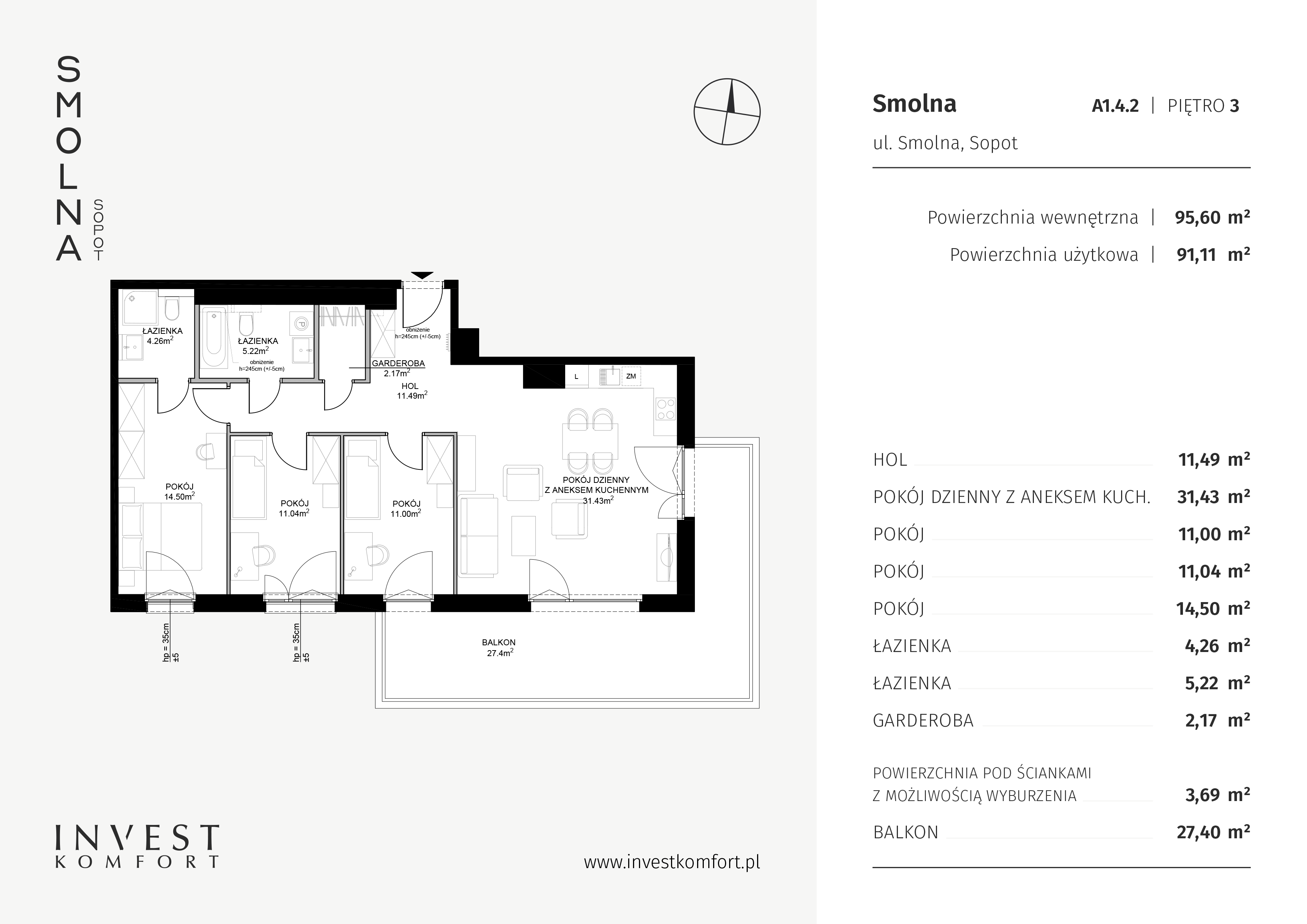 Mieszkanie 95,60 m², piętro 3, oferta nr SMOL_ABC_A1.4.2, Smolna , Sopot, Świemirowo, ul. Smolna-idx