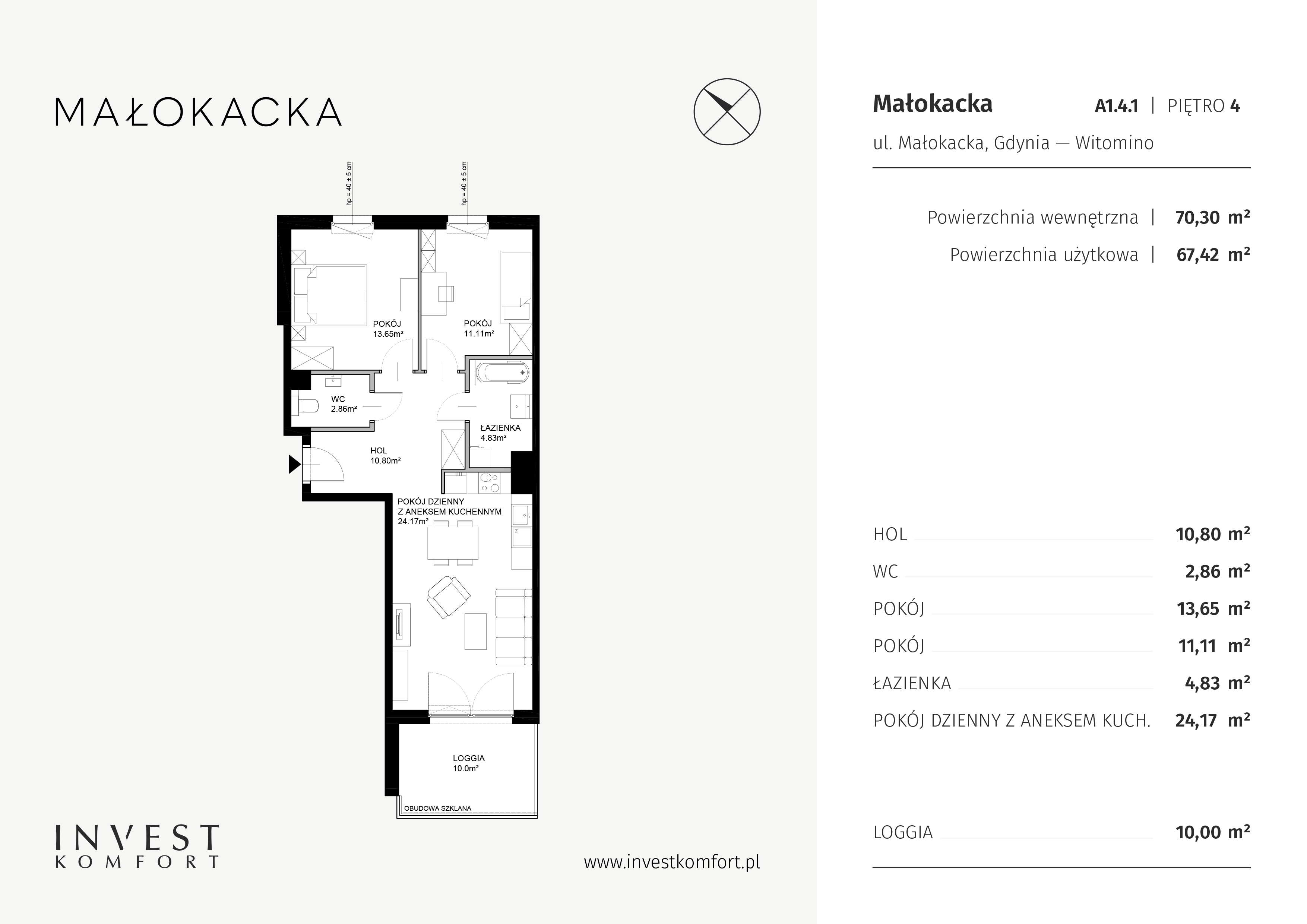 Mieszkanie 70,30 m², piętro 3, oferta nr MALO_MALO_A1.4.1, Małokacka, Gdynia, Witomino, ul. Małokacka-idx