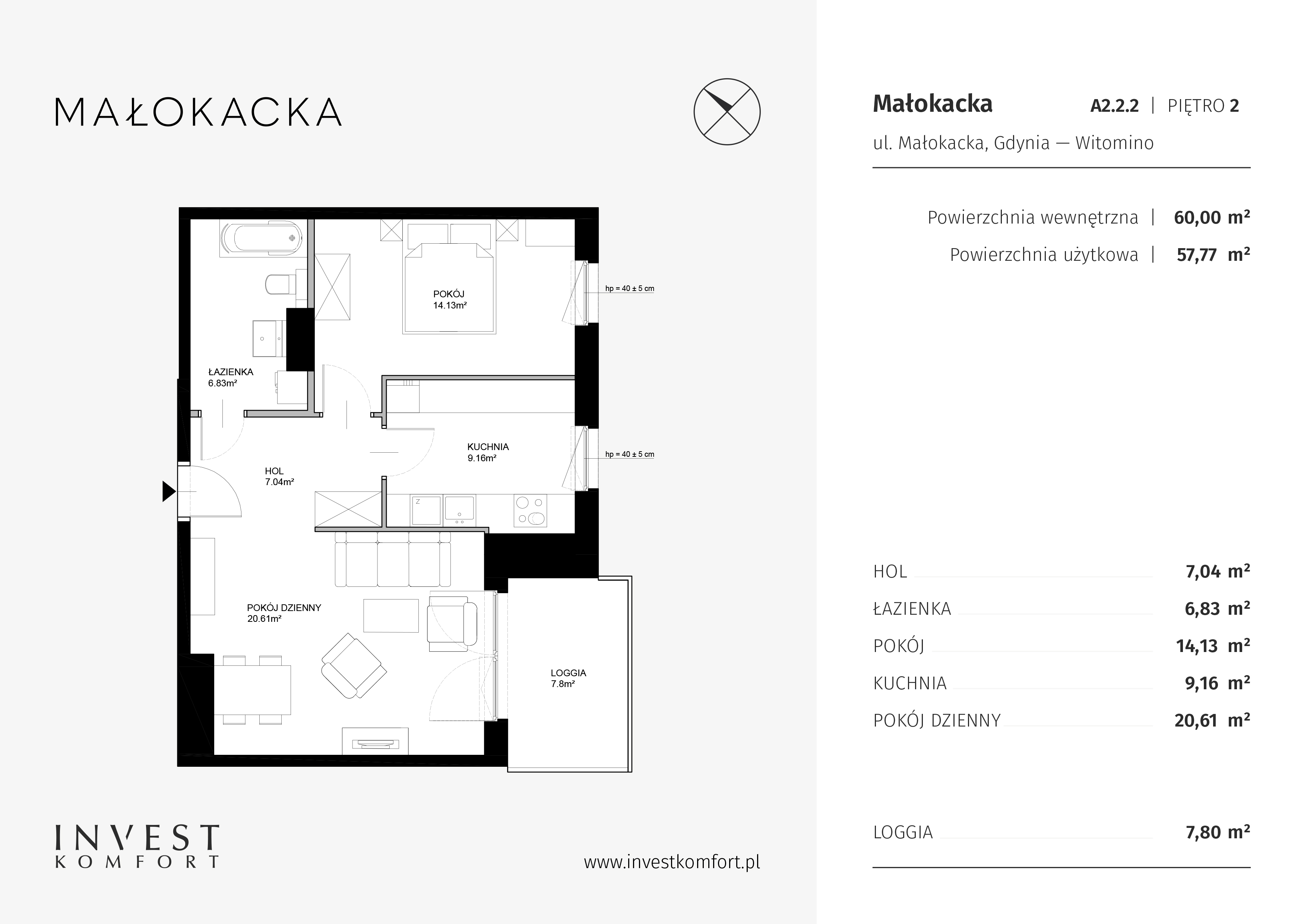 Mieszkanie 57,77 m², piętro 2, oferta nr MALO_MALO_A2.2.2, Małokacka, Gdynia, Witomino, ul. Małokacka-idx