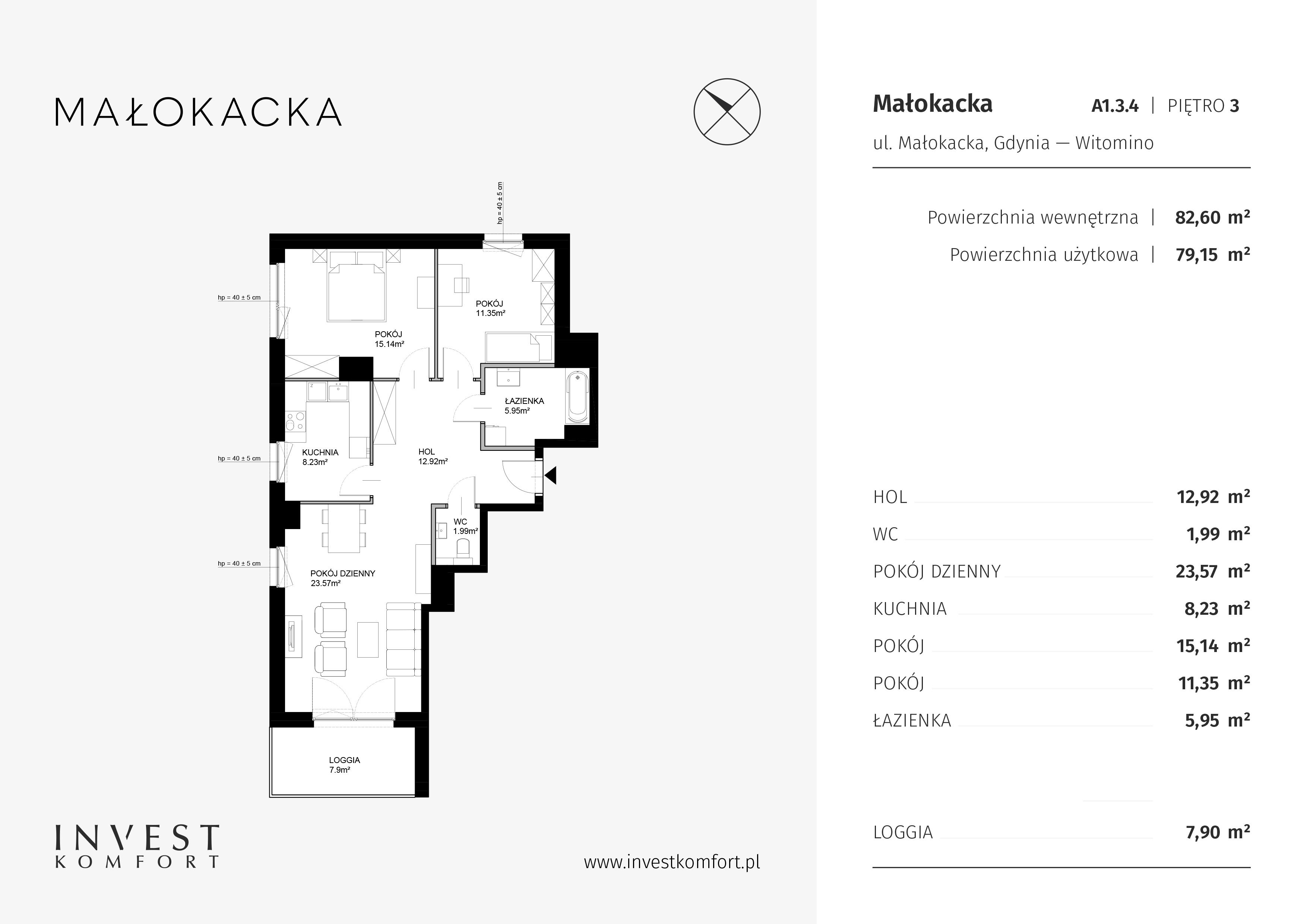 Mieszkanie 82,60 m², piętro 2, oferta nr MALO_MALO_A1.3.4, Małokacka, Gdynia, Witomino, ul. Małokacka-idx