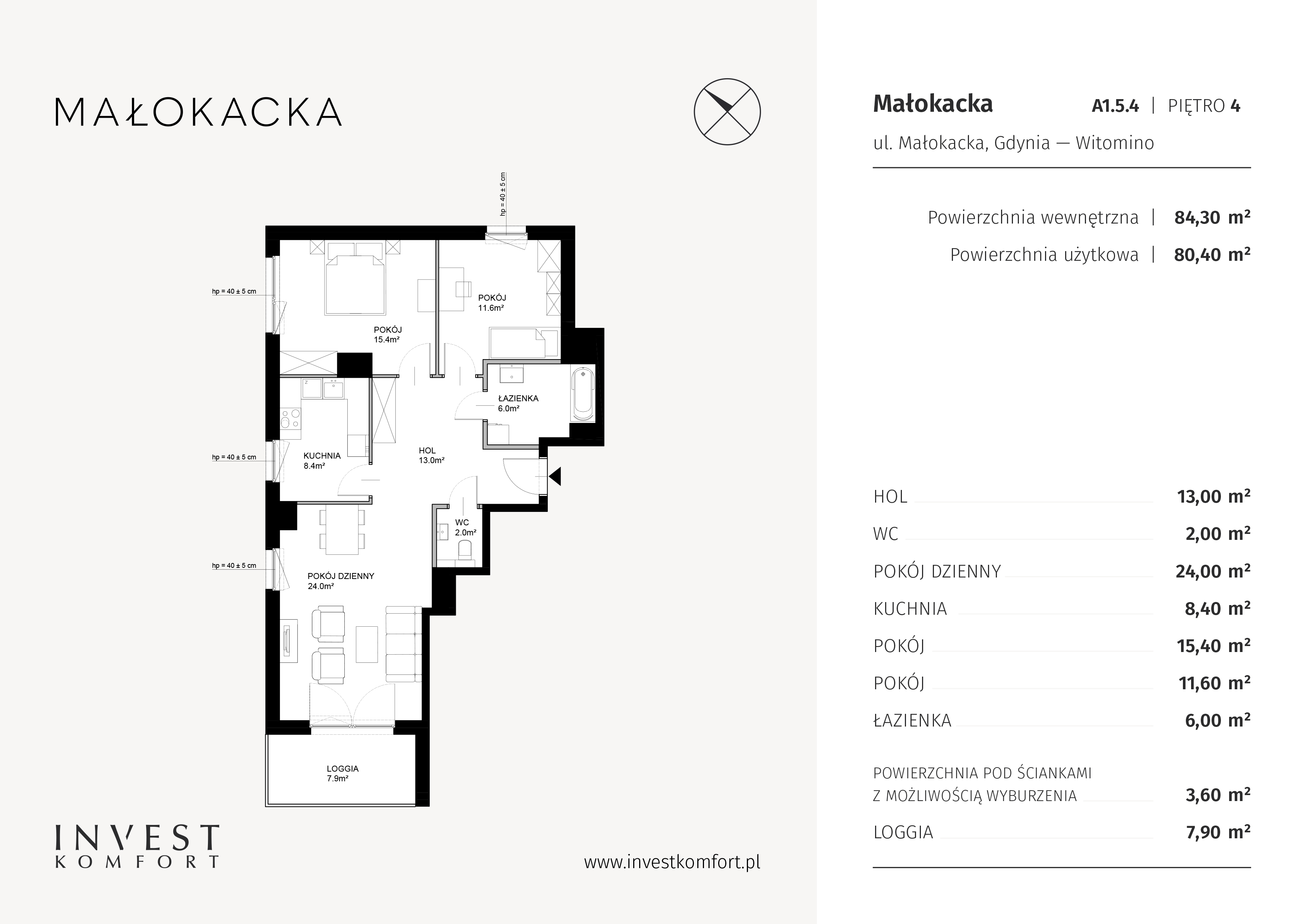 Mieszkanie 83,50 m², piętro 4, oferta nr MALO_MALO_A1.5.4, Małokacka, Gdynia, Witomino, ul. Małokacka-idx